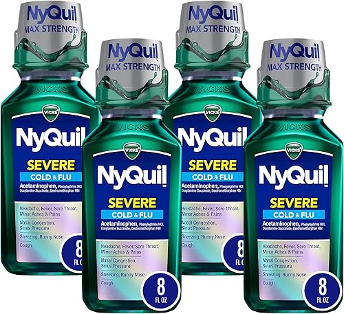Miniatura 7 de Vicks NyQuil SEVERE - Tos resfriado y gripe sabor original 8 onzas líquidas alivio nocturno para dolor de garganta fiebre y congestión