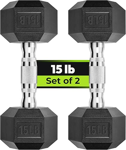Miniatura 27 de Juego de 2 mancuernas hexagonales de 2.5 a 65 libras con revestimiento de goma, mancuernas para ejercicio y fitness, peso de mano para entrenamiento