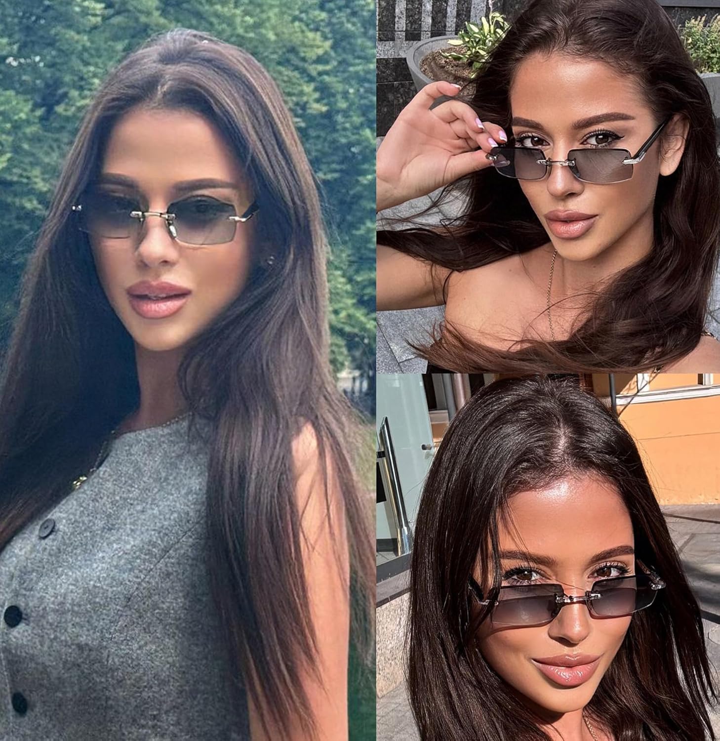 SDINM Fashion Rectangle Rimless Sunglasses for Men Women Frameless Tinted Lens Sun Glasses Shades - Image 2