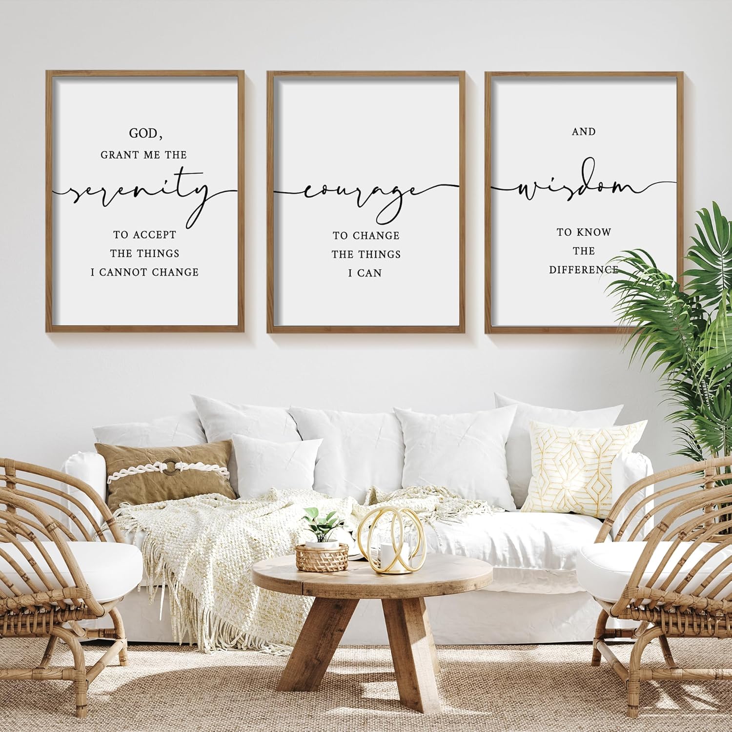 Houmury Serenity Prayer Wall Art Set of 3 - Framed Christian Scripture Decor 12x16” - Bible Verses for Home- “God Grant Me Serenity”