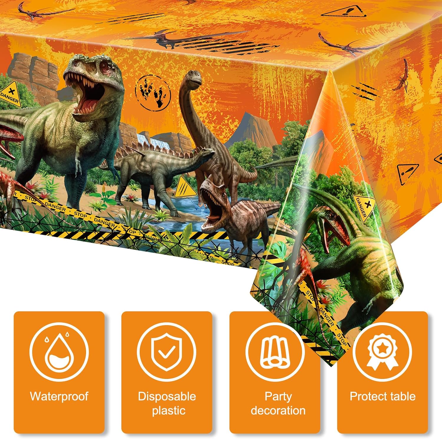 Tiamon 3 Pcs Dinosaur Tablecloth Dinosaur Party Table Covers Plastic Tablecloth for Kids Adults Birthday Party Picnic Supplies 54 x 108 Inch (Yellow)