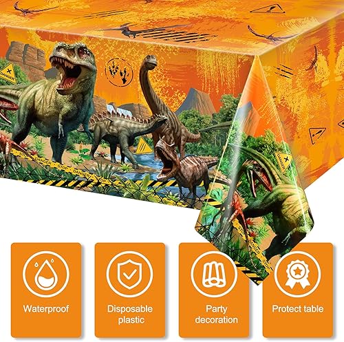 Miniatura 4 de Tiamon 3 manteles de dinosaurio jurásico para fiestas de dinosaurios manteles de plástico de dinosaurio para niños y adultos suministros de pícnic