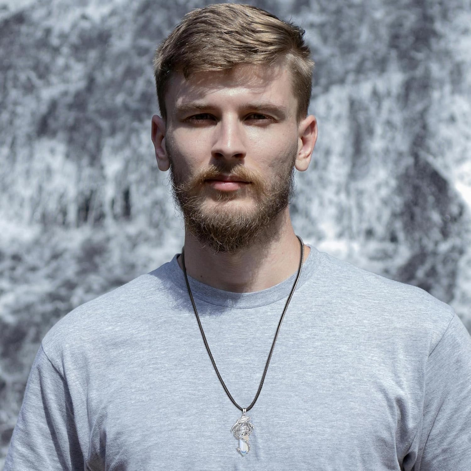 EUDORA Vintage Dragon Necklace with Healing Crystal for Women Men, Silver Plated Copper Viking Dragon Pendant Amulet Energy Gothic Jewelry, Gift for Women Men Dad Mother Mom, Chain 20" +24" - Image 5