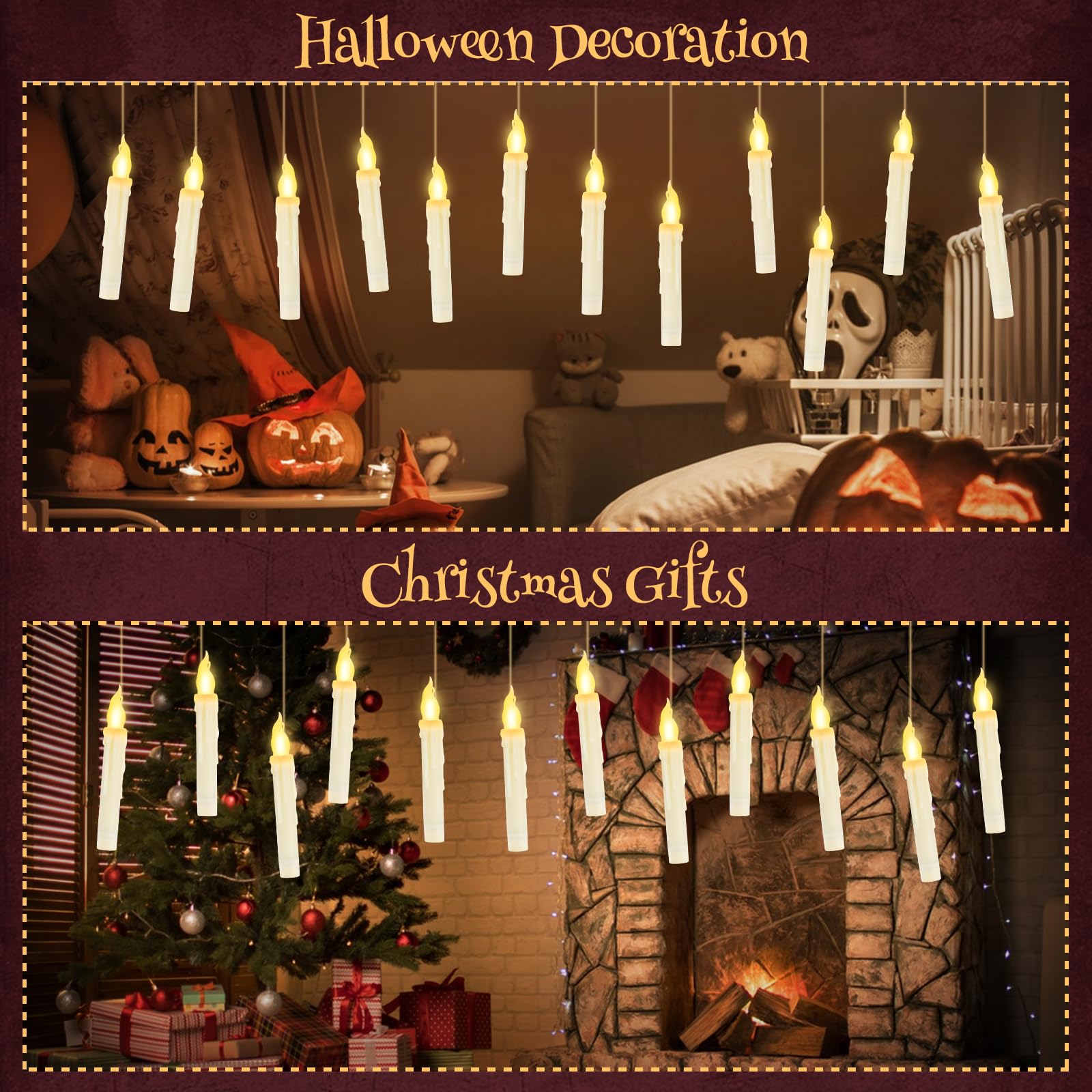 Set Di 20 Candele LED Sospese Con Bacchetta Magica, Luce Calda Flicker, Decorative Per Halloween E Natale