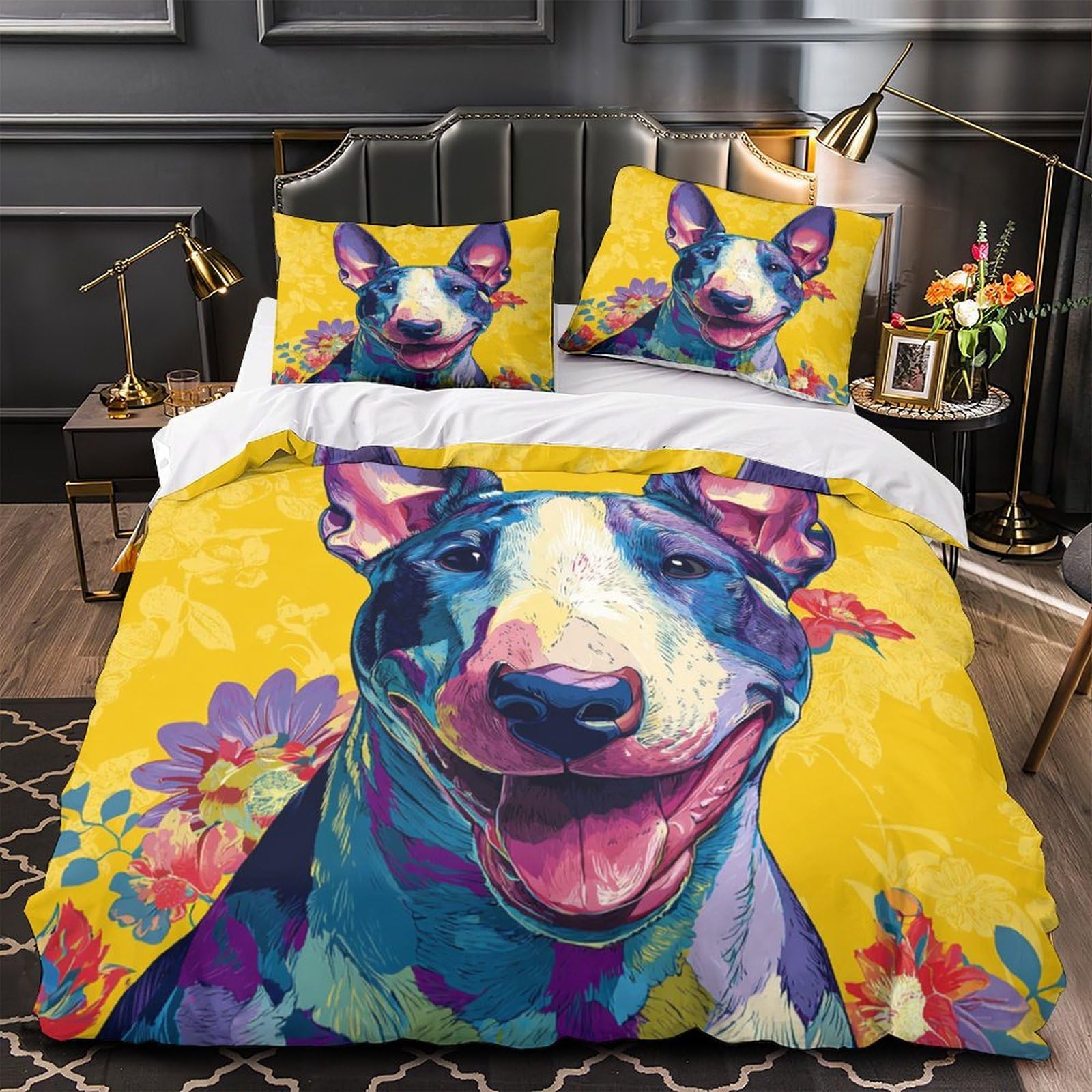 Housse de couette 3D chien pour chambre d'ado fille avec parure de lit vibrante pop