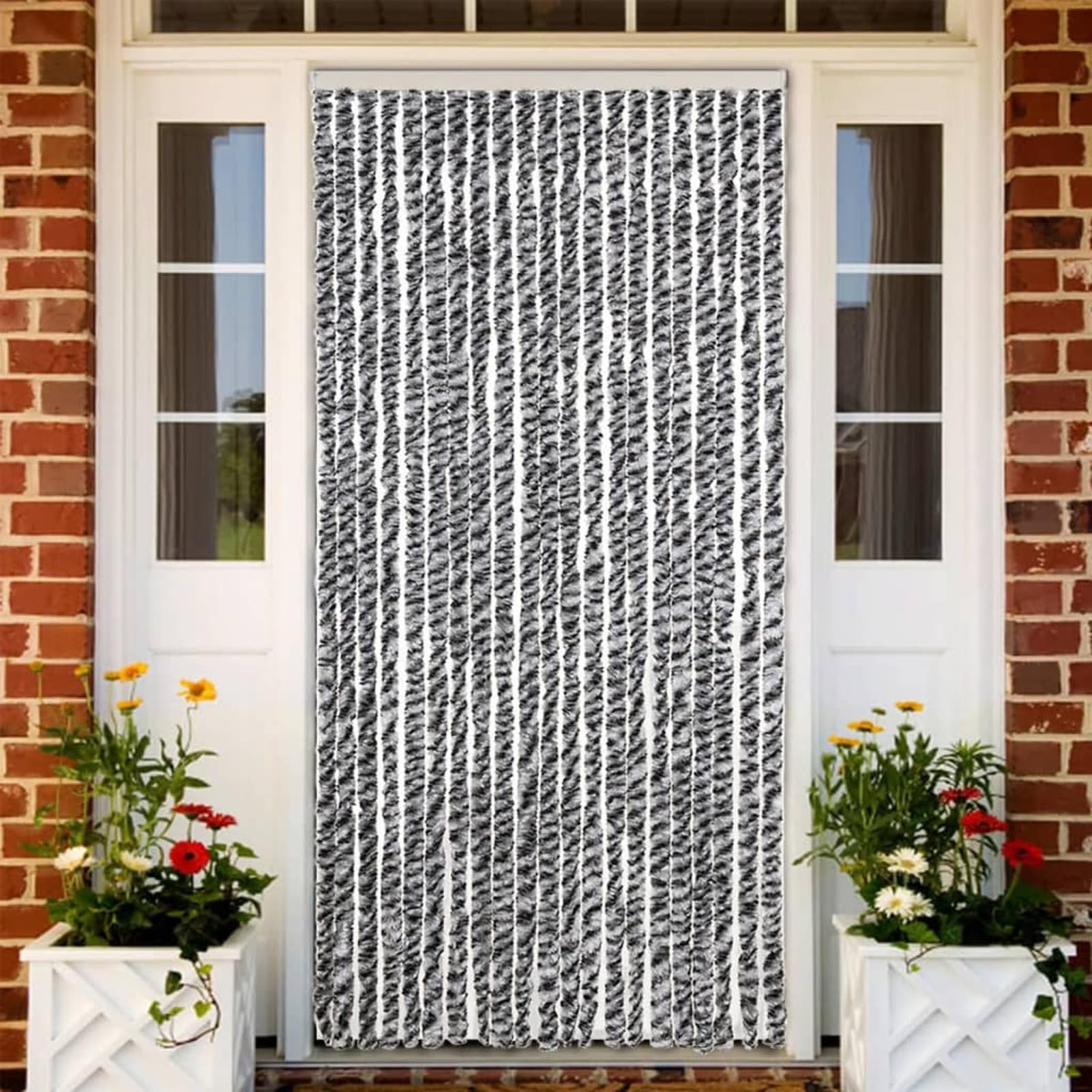 Tenda Antimosche Grigia Nera e Bianca 90x200 cm in Ciniglia,Tenda Antimosche per Finestre e Porte Leggera Resistente all'Acqua Silenziosa Zanzariera Antiisetti-377334