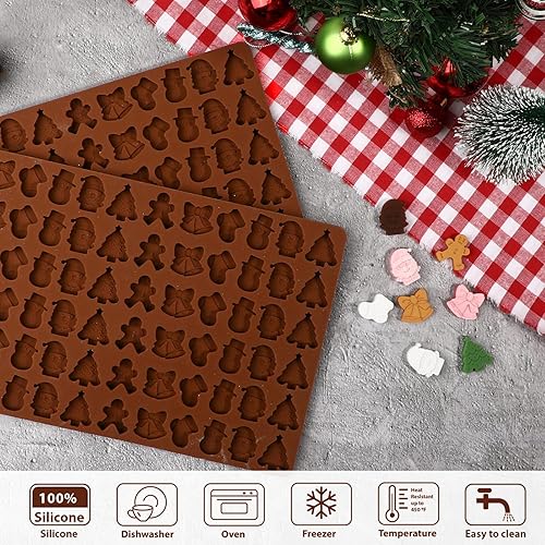 Miniatura 4 de Webake Moldes de silicona de Navidad, 72 cavidades con forma de árbol de Navidad, Papá Noel, hombre de jengibre para chocolate, dulces, fondant,