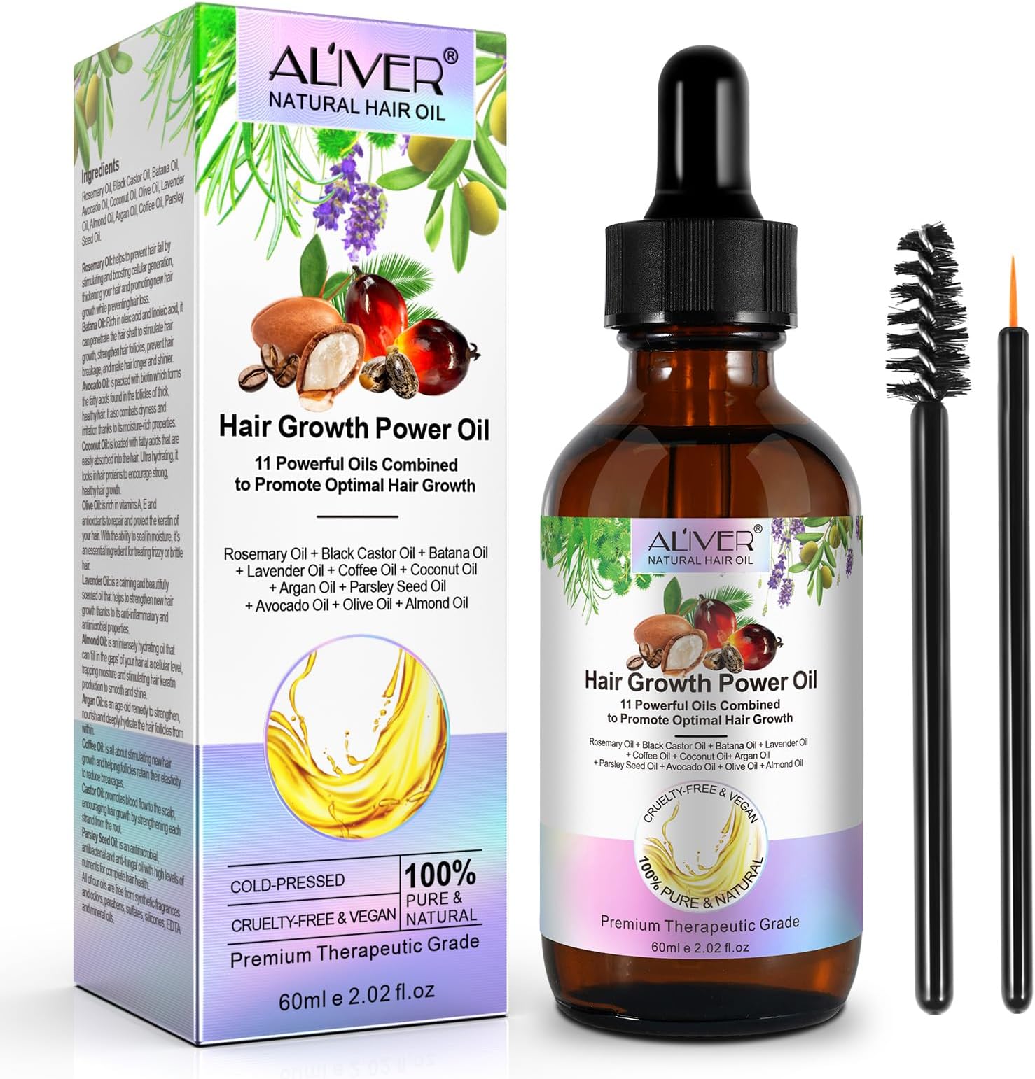 SIKOT Hair Growth Oil, Rosemary, Castor, Batana & Coconut Oil Blend, Promotes Hair Growth, Strengthens Hair, Healthy Scalp, Unisex-Adults, Black, 60ML