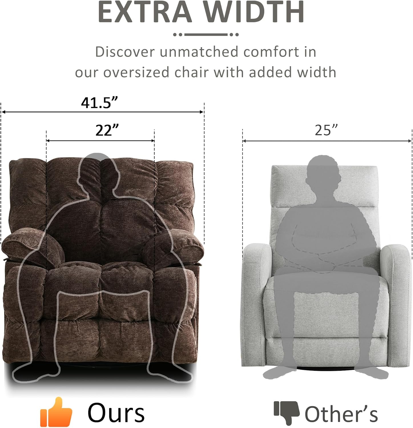 Oversized Rocker Recliner Chair for Adults, Overstuffed Breathable Fabric, Power Extra Wide Big Swivel Rocking Single Sofa for Living Room (Brown)