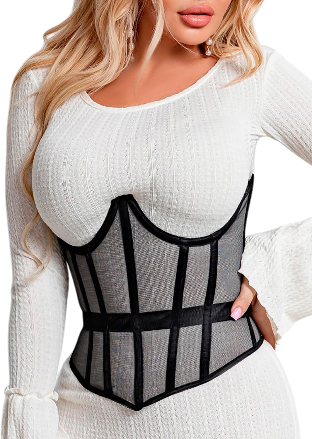 Mesh Corset Waist Trainer for Women - Lace Up, Underbust Shapewear