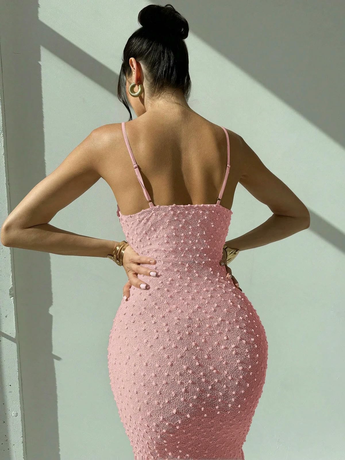 Abito Donna Lungo Elegante E Sottile da Donna, con Spalline Sottili in Tessuto Strutturato, Festa Estivo Romantico Vita Stretta-2-xs