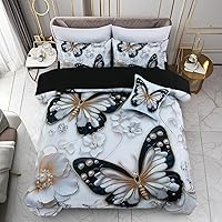 Vista 12 de A Nice Night Juego de ropa de cama con diseño de galaxia, estampado de mariposas 3D volando en el espacio, como mariposas con purpurina, juego