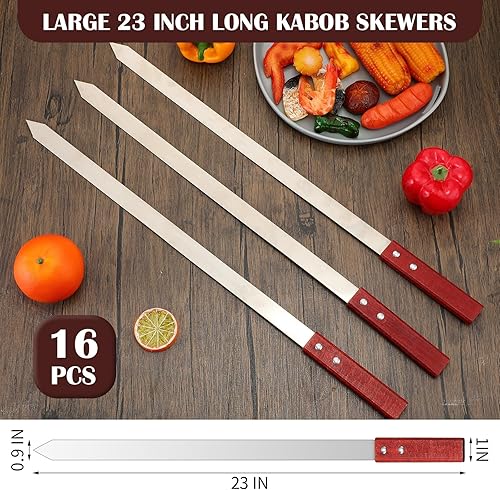 Miniatura 2 de Zhehao 16 brochetas resistentes de 1 pulgada de ancho, 0.079 in de ancho, pinchos finos de metal de acero inoxidable para asar a la parrilla con