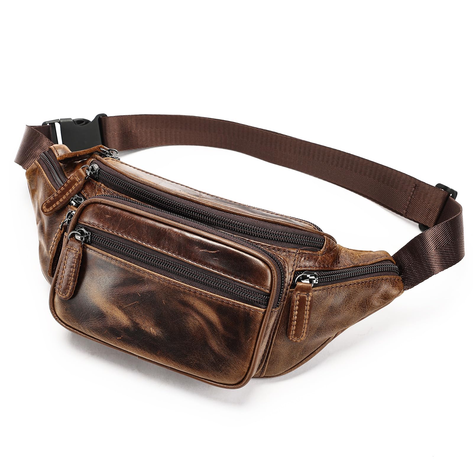 Genuine Leather Fanny Pack for Men Belt Bag Women Waist Purse Small Hiking Running Waist Pack for Phone Bum Hip Bags Shoulder Crossbody Bags