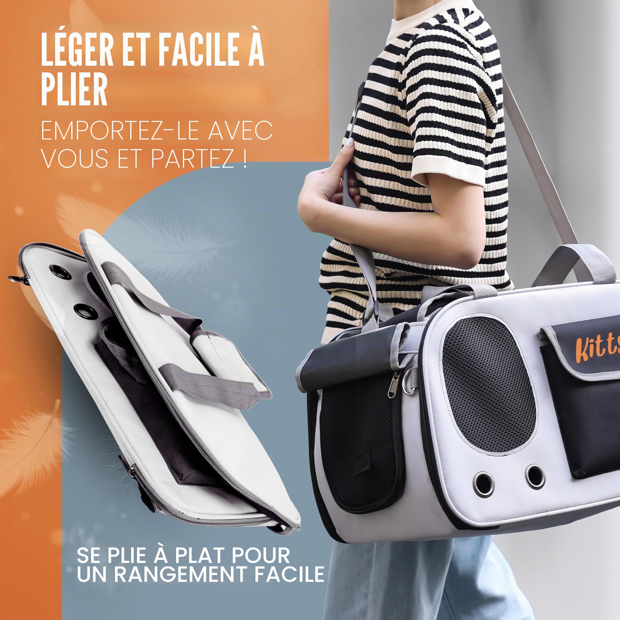 Sac Transport Chat Pliable, Sac Transport Chien Respirant, Caisse Transport Chat, Cage Chat, Sac Chat Elegant, Cage Transport Chat, Caisse de Transport pour Chien pour l'extérieur