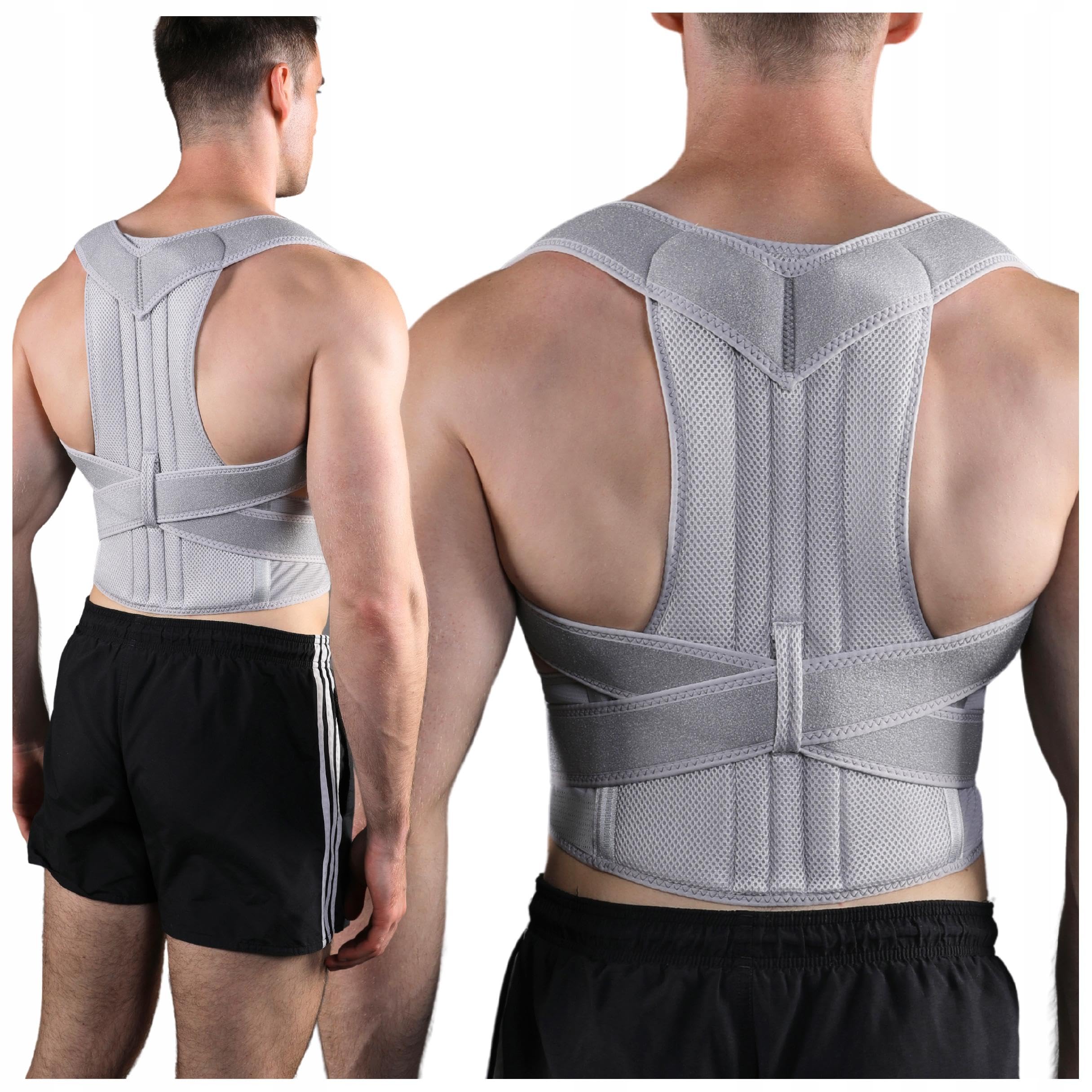 Korektor Postawy Ortopedyczny, Szary, Neopren i Nylon, XXL 90-108cm, ze Stelażem Aluminiowym, Prostotrzymacz dla Kręgosłupa