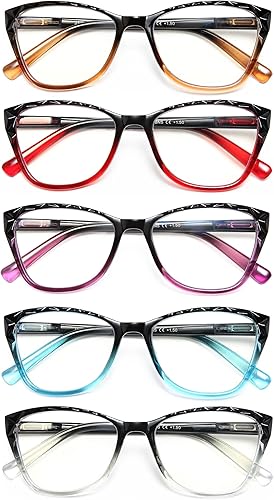 Miniatura 1 de Paquete de 5 lentes de lectura de ojo de gato, lentes de bloqueo de luz azul con bisagra de resorte, anteojos para lectores antifatiga ocularrayos