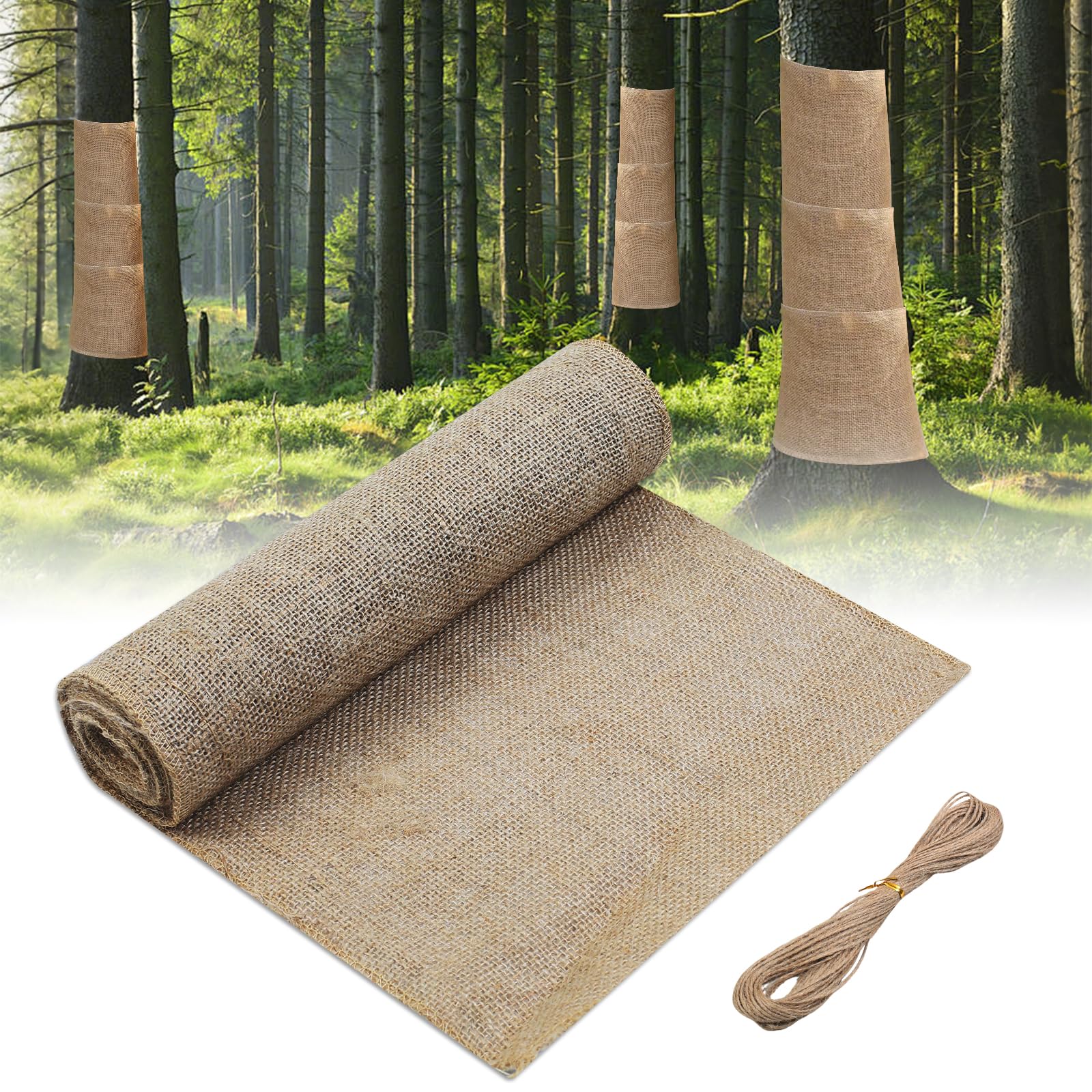 MaxEarn Tree Wrap Roll, 40cm x 6m Natural Hessian Roll with 20m Jute Rope