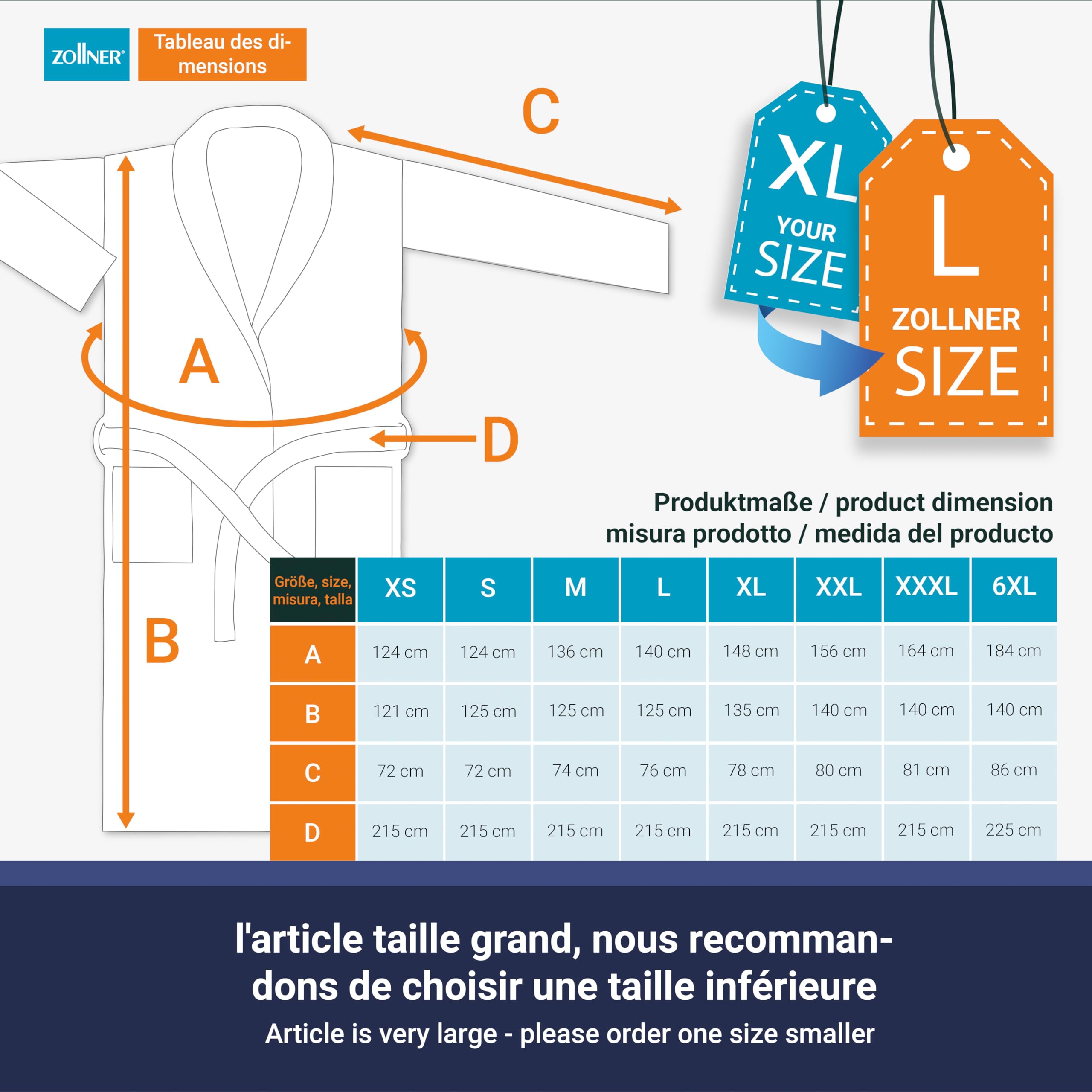 ZOLLNER Peignoir de bain - piqué gaufré doux et agréable pour la peau - unisexe - coton - Taille S-XXL - lavable à 60°C - qualité hôtelière - certifié Oeko Tex®, 266