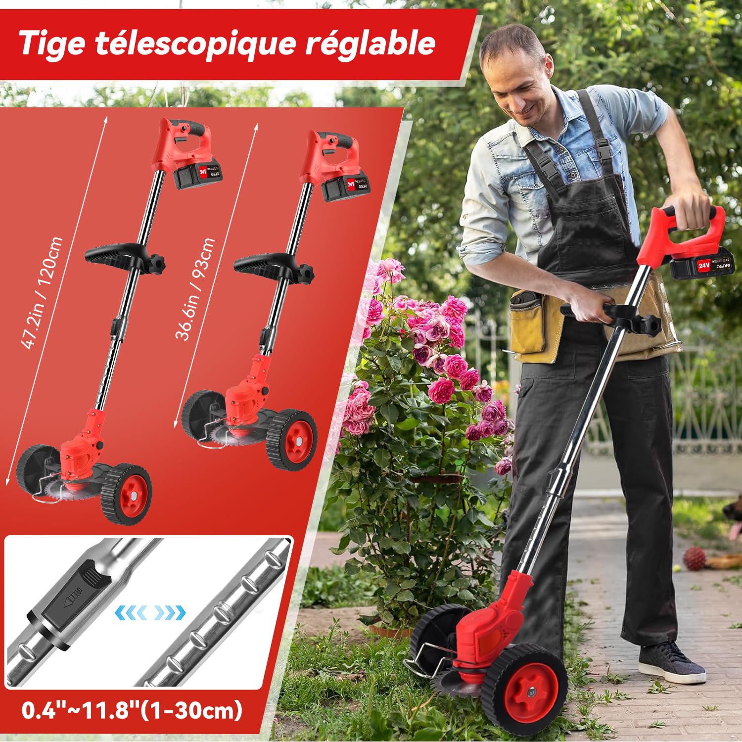 Débroussailleuse à Electrique sans Fil 21V,Coupe Bordure sans Fil avec 2 Batterie 4.0Ah,Debrouissalleuses Batterie avec 4 Types Lames Efficace/Roues pour Tondre Les Pelouses du Jardin Pelouse Ferme