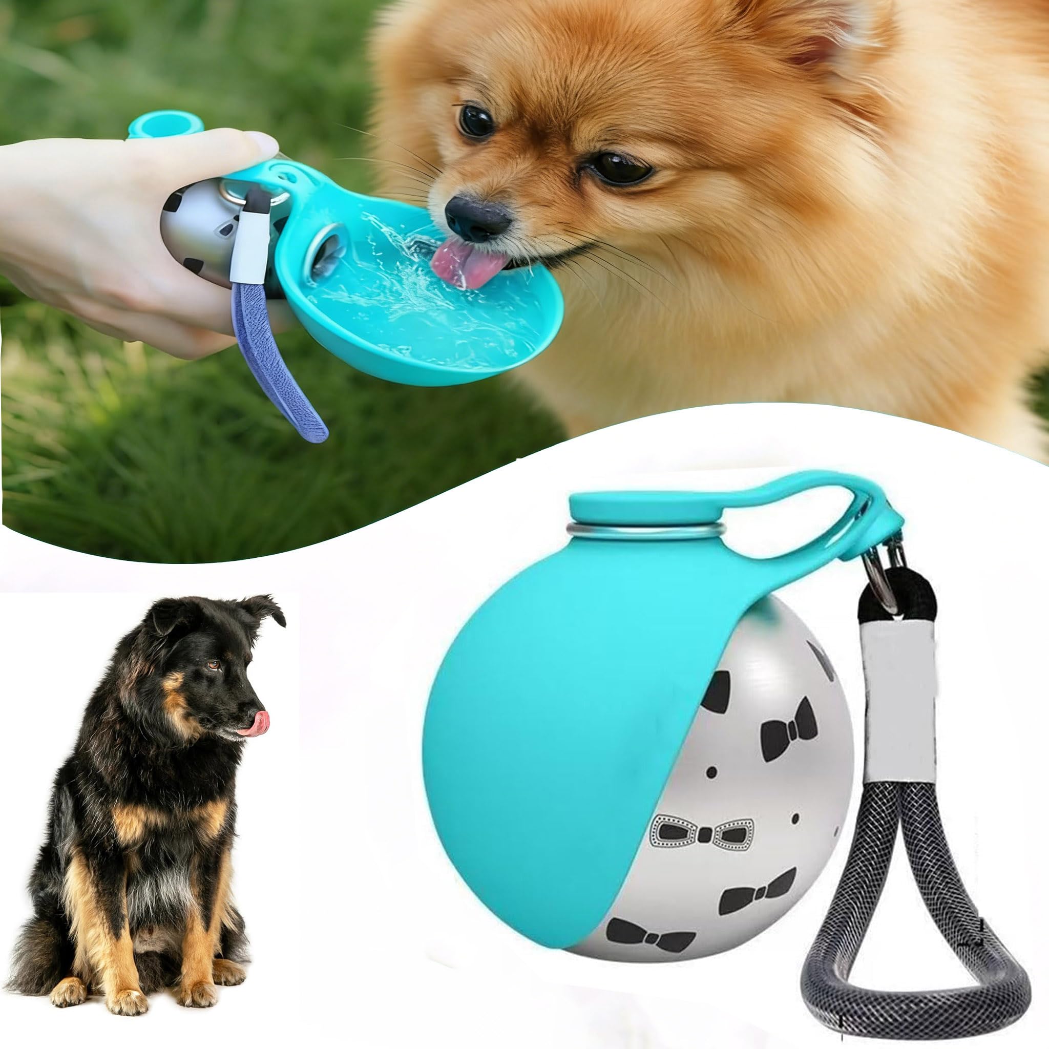 Dog Water Bottle, Stainless Steel Portable Dog Water Bottle (285 Ml),For Dogs & Cats, Leak-Proof Dispenser With Foldable Silicone Bowl,Ideal For Walks & Outdoor Hikes (Blue+B)