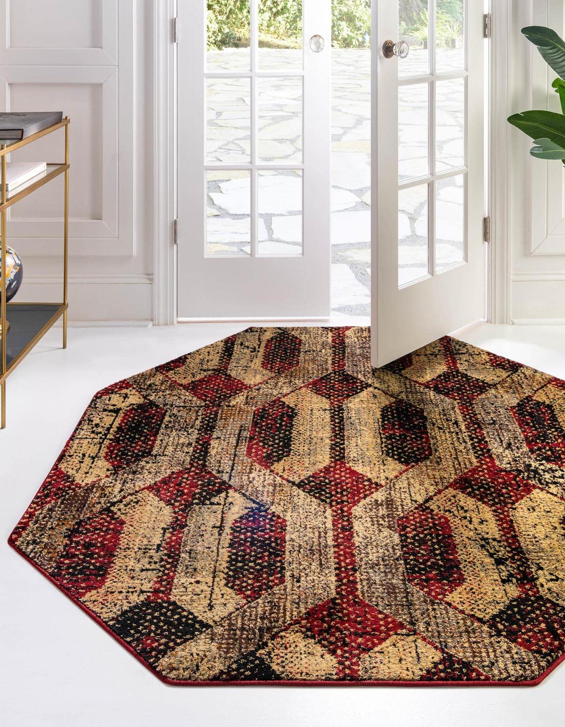 Unique Loom Saturn Collection Area Rug - Astra (Octagon 3' 3" x 3' 3", Burgundy/ Black)