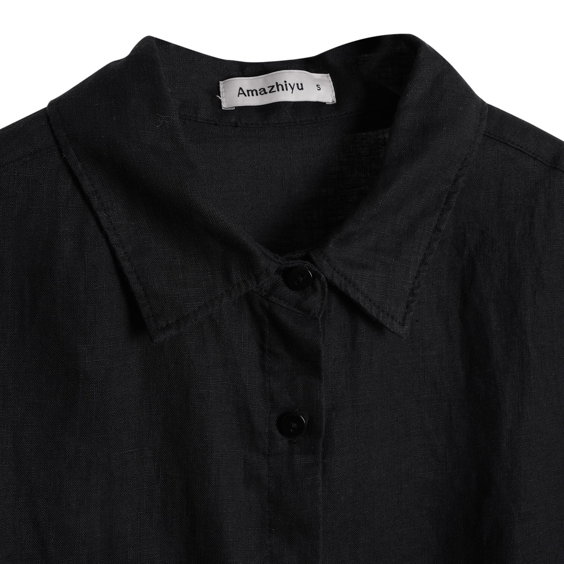 Amazhiyu Chemisier en lin pour femme - Manches longues - Chemise en lin - Chemisier élégant - Couleur unie - Manches longues - Hauts d'été