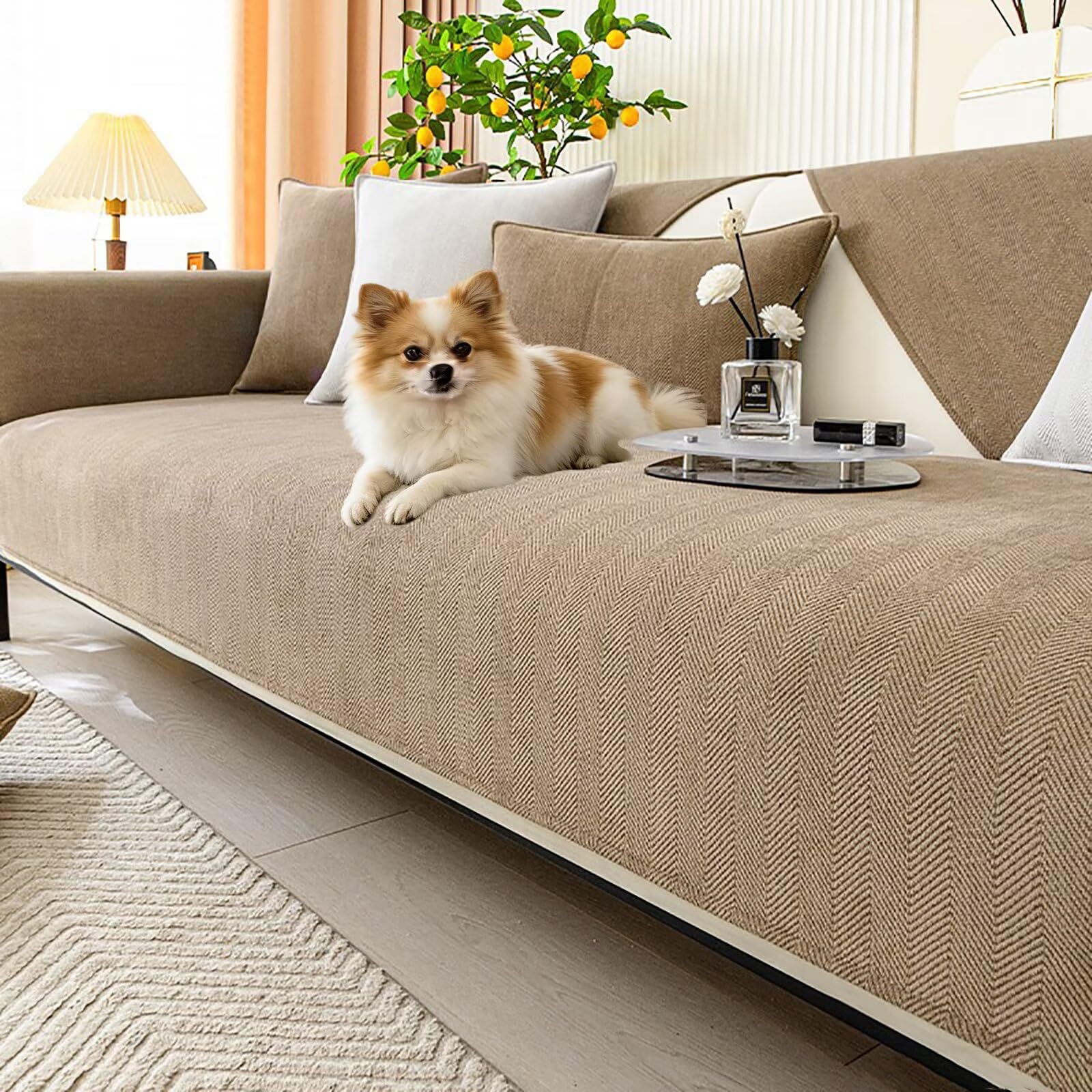 Sofa Überzug, Überwurfdecken für Sofa, Sofaschoner Rutschfest, Sofadecken für Sitzfläche, Sofabezug L Form 1/2/3/4 Sitzer Ecksofa Sofa Cover , Couch Überwurf Hund Katze, Milchkaffee Farbe, 70*120cm