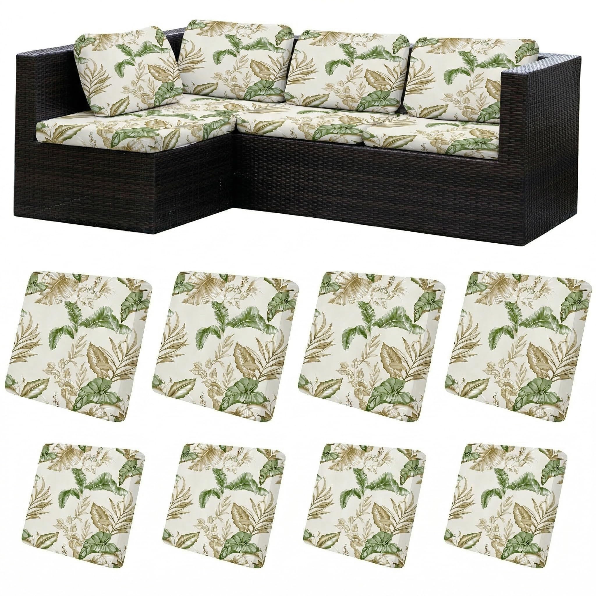 LiveGo Kissenbezüge für Outdoor-Terrassenkissen, waschbare Ersatz-Schonbezüge für Sofa- und Couchkissen, weich und langlebig, Sitzschoner für Terrassenmöbel (6, grüne Blätter A)