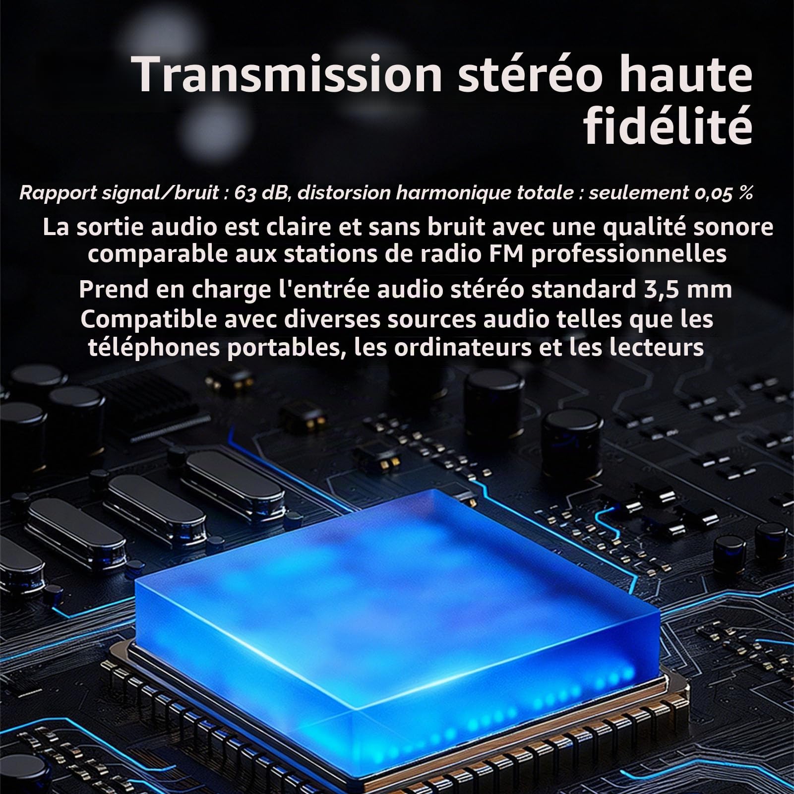 Jectse Module émetteur FM Numérique, émetteur Stéréo FM 2000 M 500 MW, Connecteur 3,5 Mm, Port USB C, pour Petite Station de Radio Téléphone PC MP3 (Black)