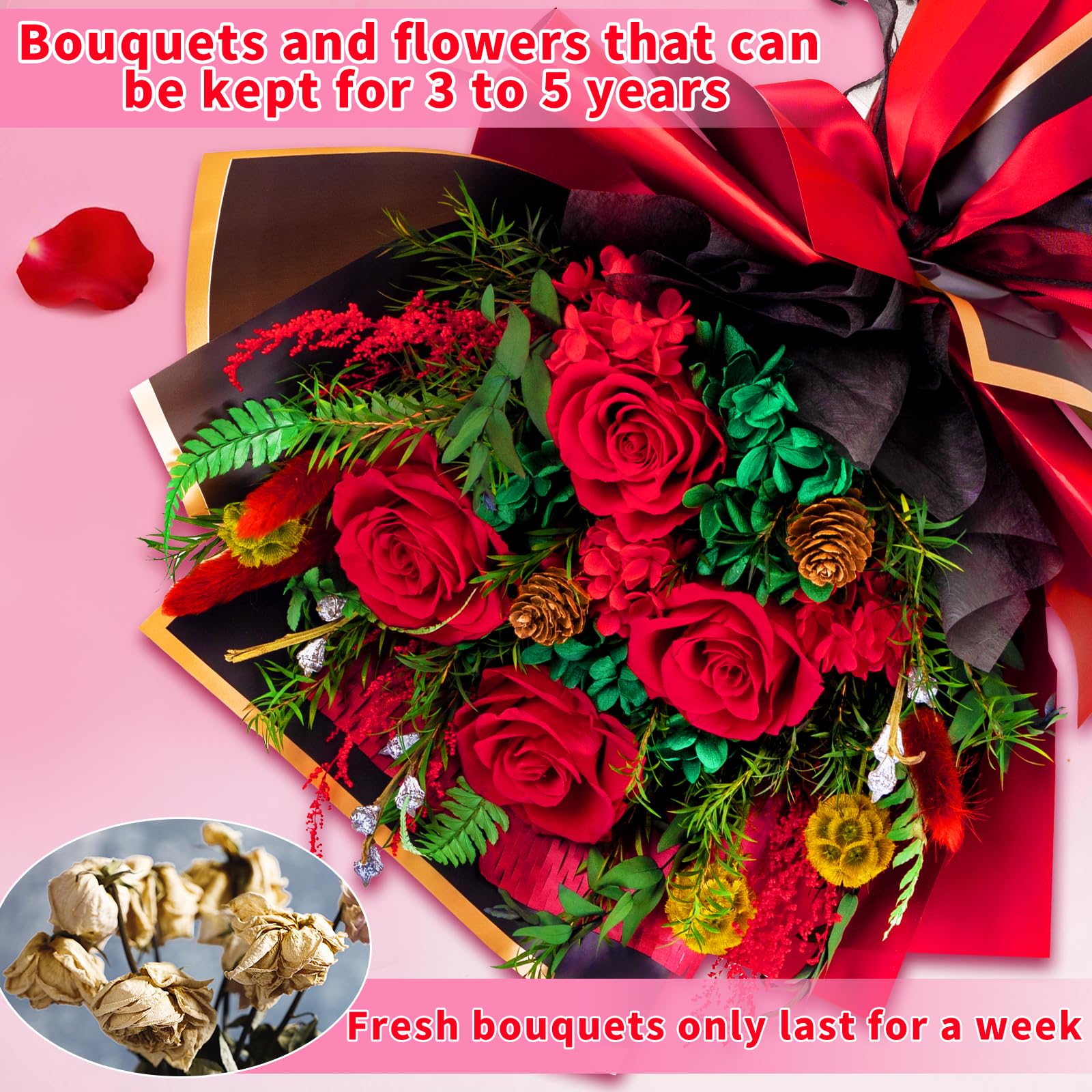 Rosa rossa conservata, fiore di Natale eterno, ideale come regalo per feste, compleanni, anniversari, momenti speciali, vacanze, ringraziamenti, benedizioni, matrimoni, San Valentino