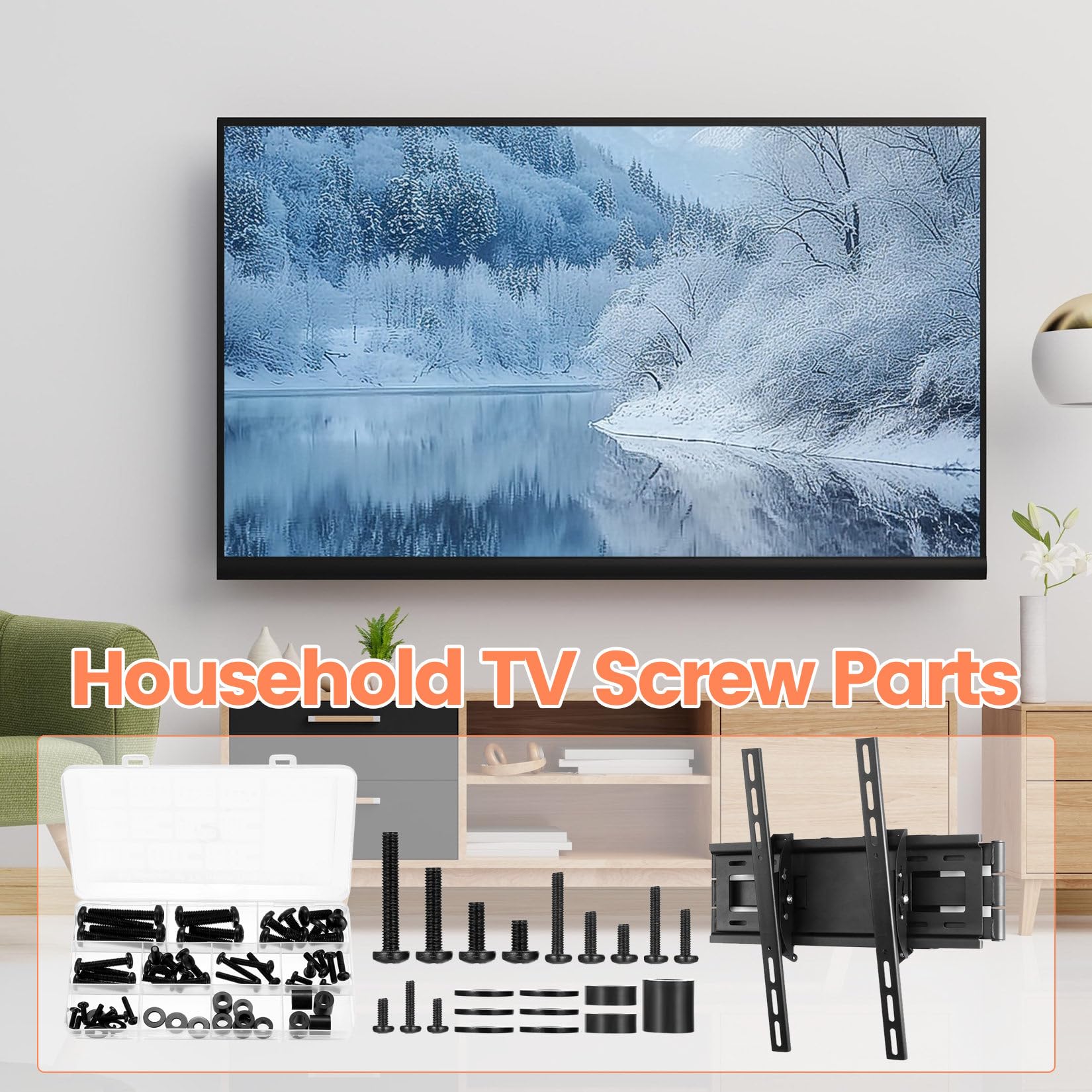Ensemble de vis VESA BOJIUKEJI, M4 M5 M6 M8, 68 pièces, Noir, pour montage mural TV et support moniteur jusqu'à 80 pouces, avec entretoise