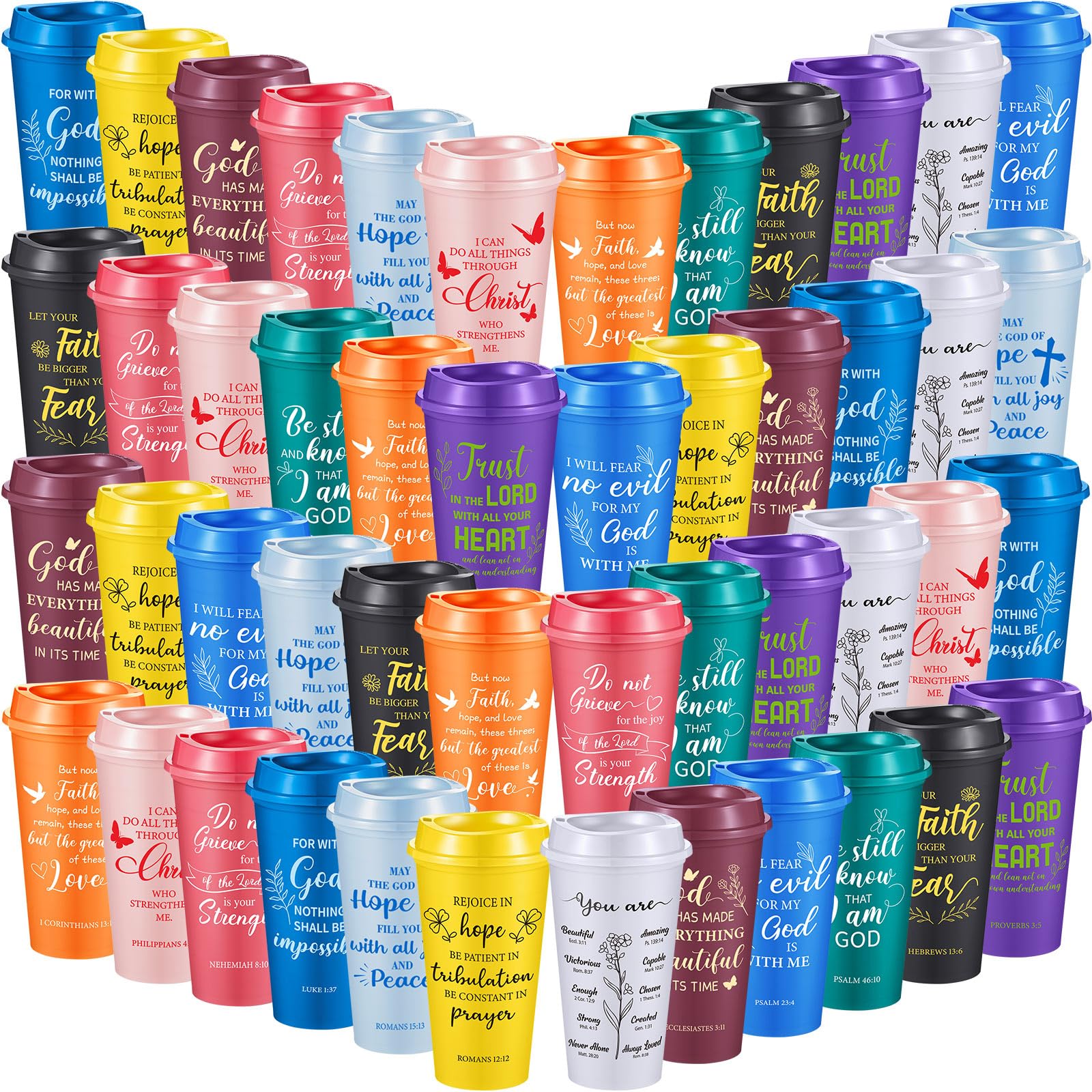 FillTouch 72 Pcs Christian Cups Bulk for Women, Church Religious Faith Gifts Coffee Mugs with Bible Verse, 16oz Spiritual Cups for Catechist Woman (Bible,Colorful)