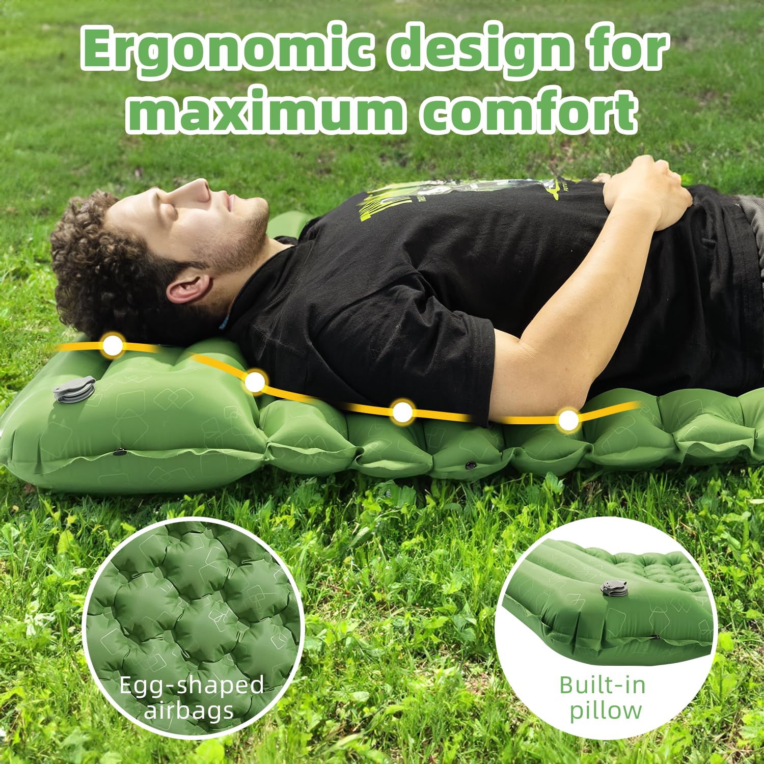 Peirhw Camping Sleeping Pad, Ultralight Camping Mat with Pillow Built-in Foot Pump Inflatable Sleeping Pads, Compact Sleep Pad for Camping Backpacking Hiking Traveling