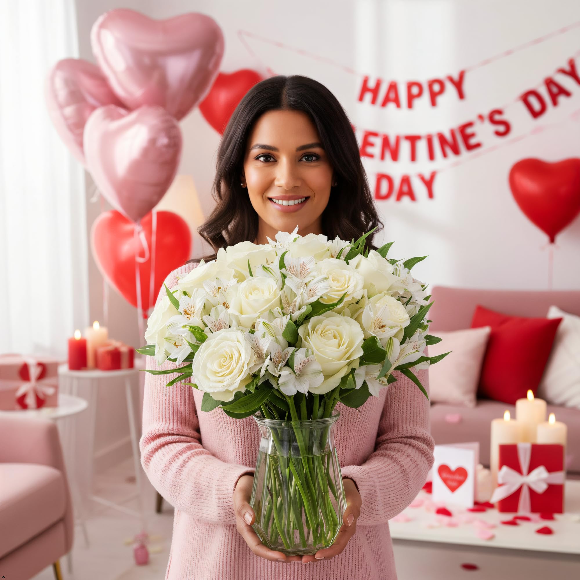 Benchmark Bouquets - White Roses and Alstroemeria - Fresh Flowers for Delivery - Fresh Cut Flower Bouquet - Real Roses in a Vase - Sympathy Gifts - Sympathy Flowers for Delivery (Glass Vase Included): White/White