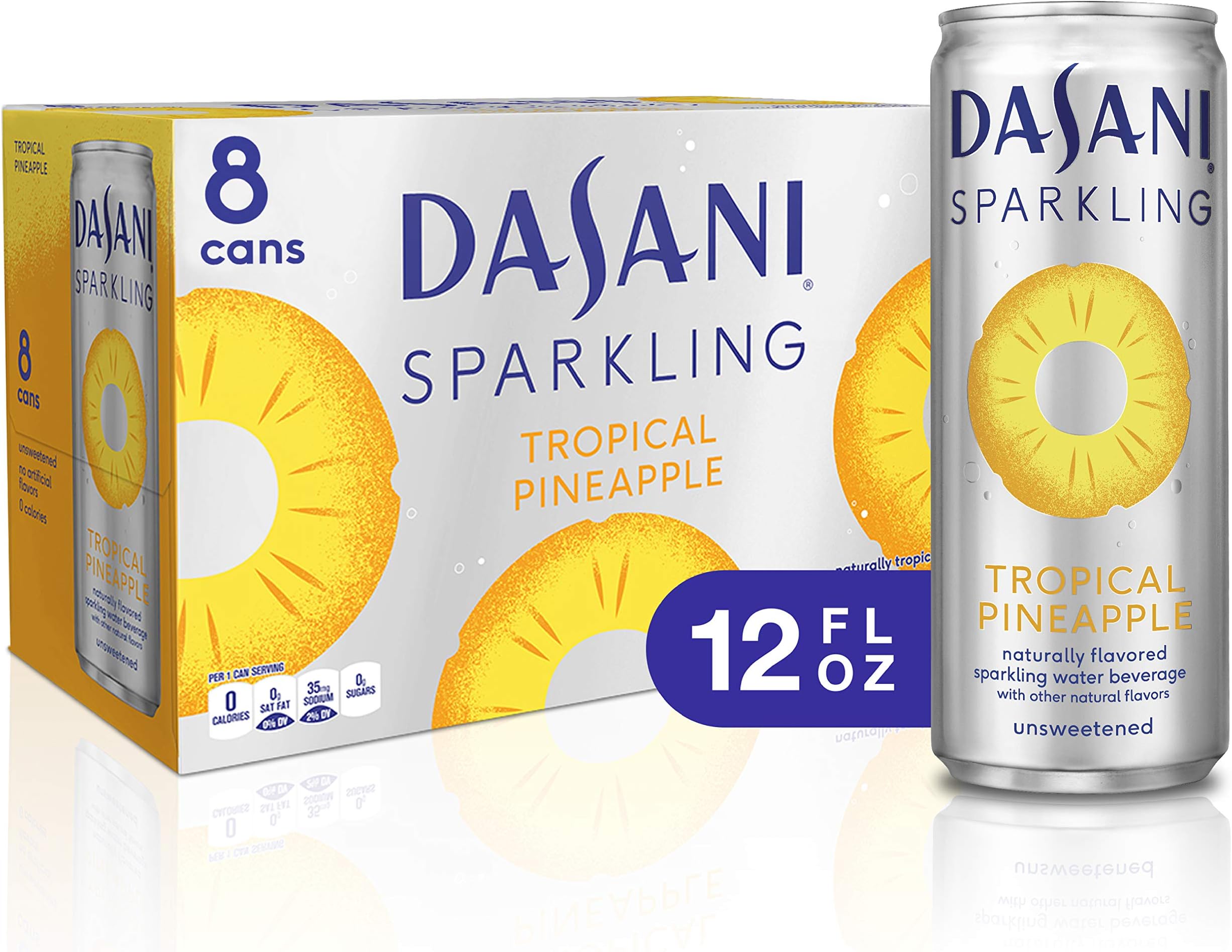 DASANI Sparkling Water Tropical Pineapple Zero Calories, 12 fl oz, 8 Pack