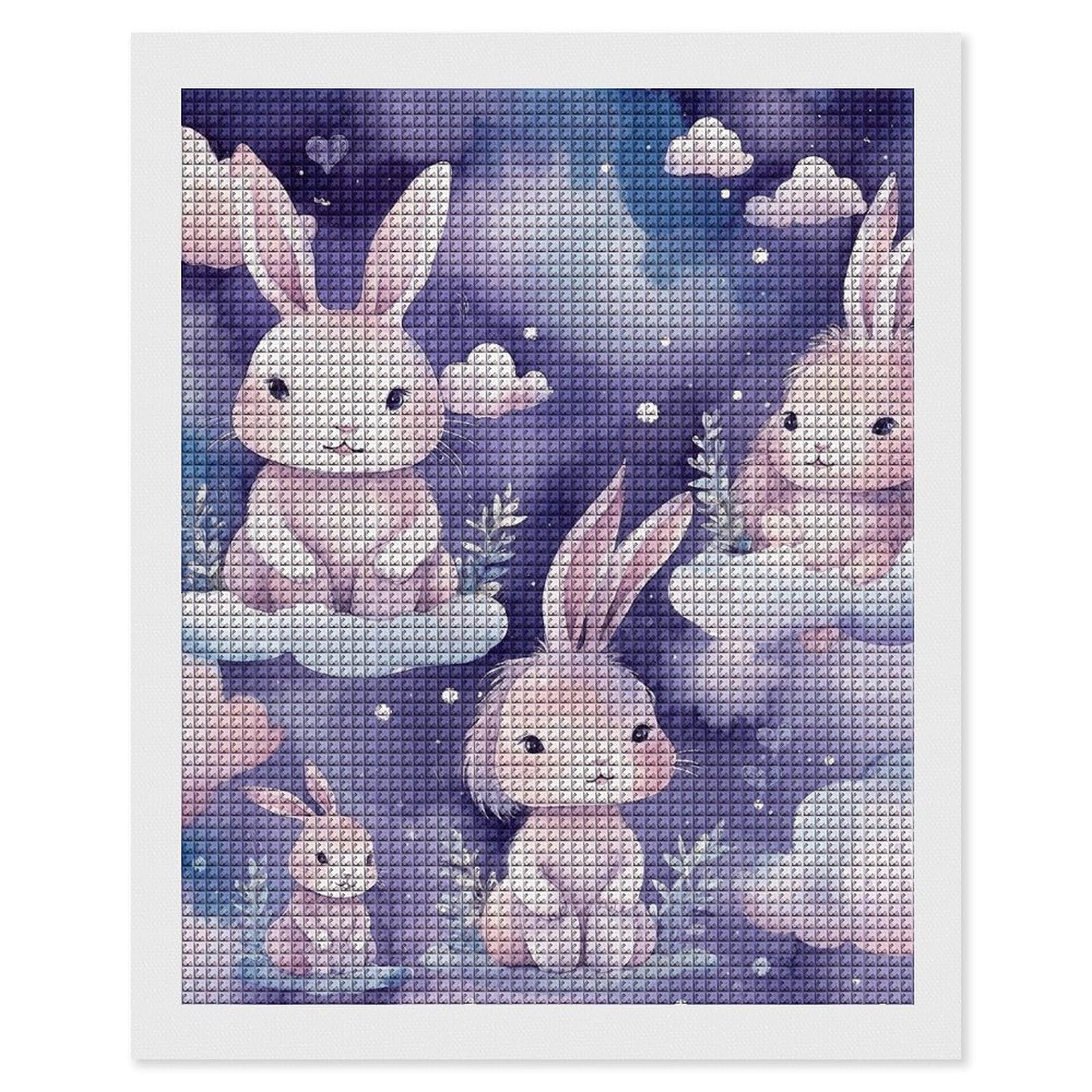 Purple Style Bunny Diamond Art Kits for Adults, DIY 5D Diamonds Painting Kits for Beginner, Round Full Drill Diamond Dots Painting, 16"x20" Diamonds Pictures Gem Art and Crafts Wall Decor
