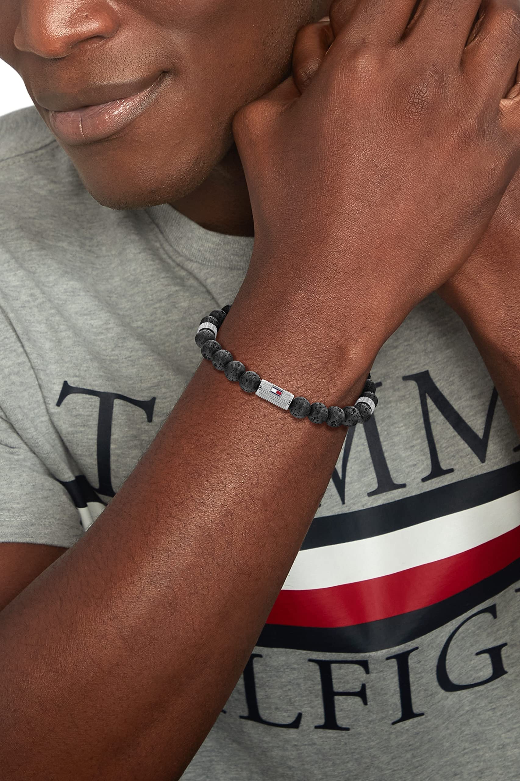 Tommy Hilfiger Biżuteria Męska bransoletka z koralikami z kamieniami lawy - 2790435