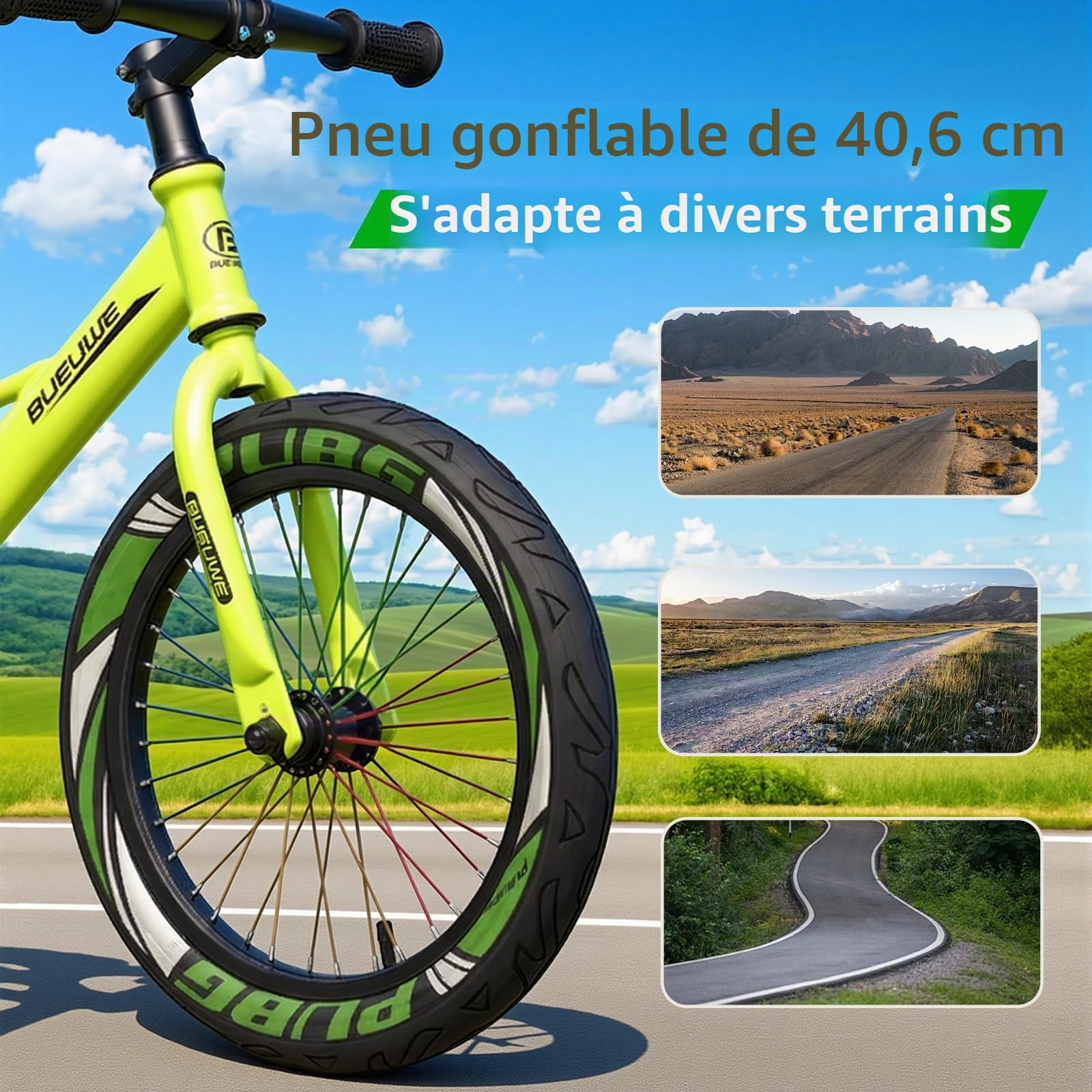 Vélo de 16 pouces pour enfants de 5 à 8 ans, pneus pneumatiques, roues lumineuses, siège réglable en hauteur, cadre en acier robuste avec poignée de transport et béquille