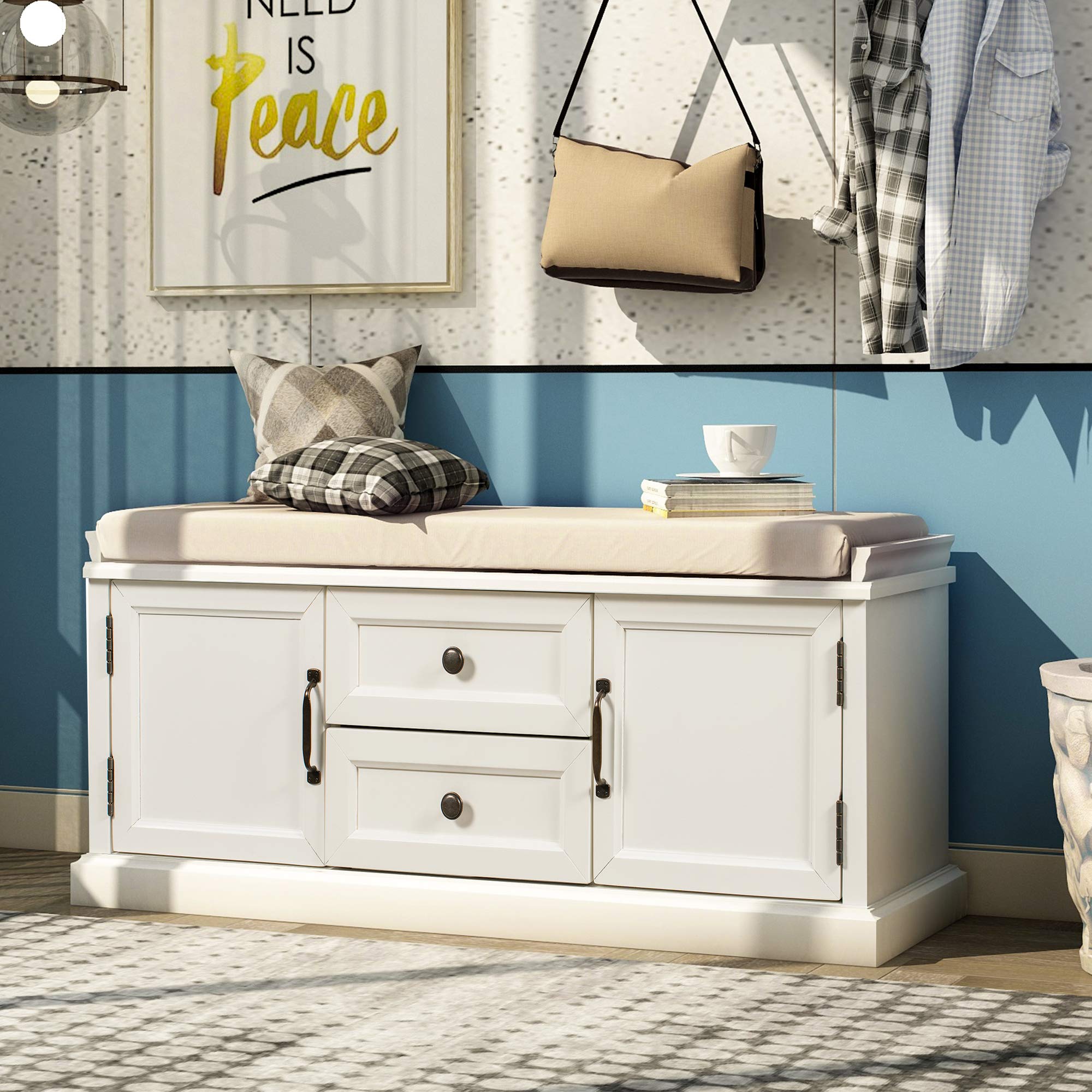 Amazon.com: XIONGGG Storage Bench, Solid Wood Shoe Bench with 2