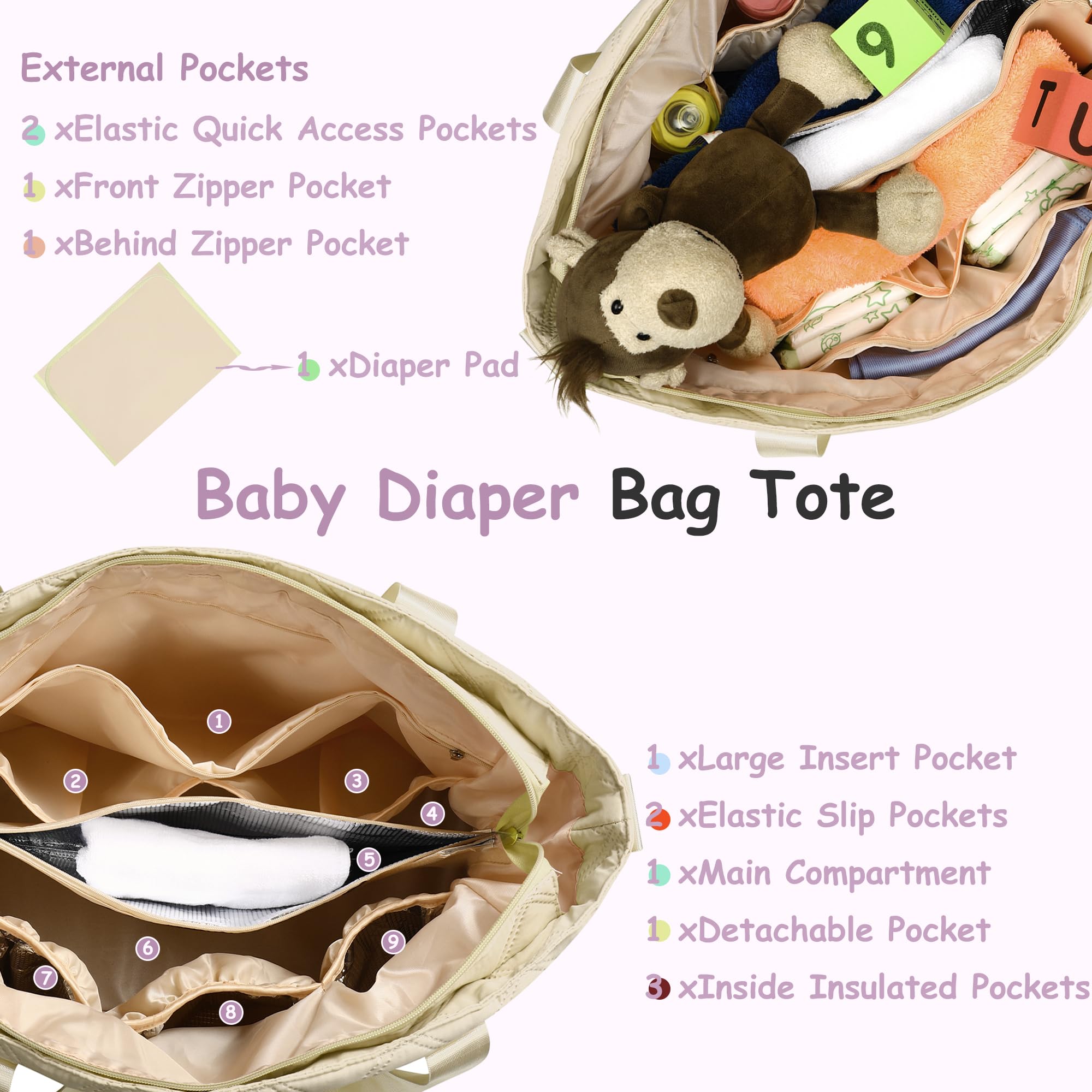 FCQQYWZ Bolso bandolera grande para pañales con cambiador, bolsa de almacenamiento para mamá