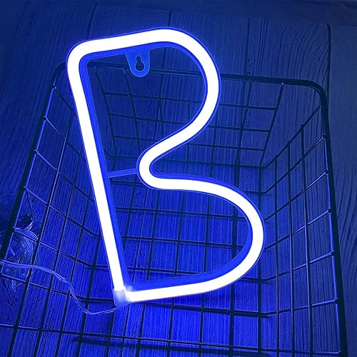 Miniatura 2 de ENUOLI Letreros de letras LED de neón azules, luz nocturna, funciona con pilas o USB, letras de marquesina LED, luces decorativas de neón,