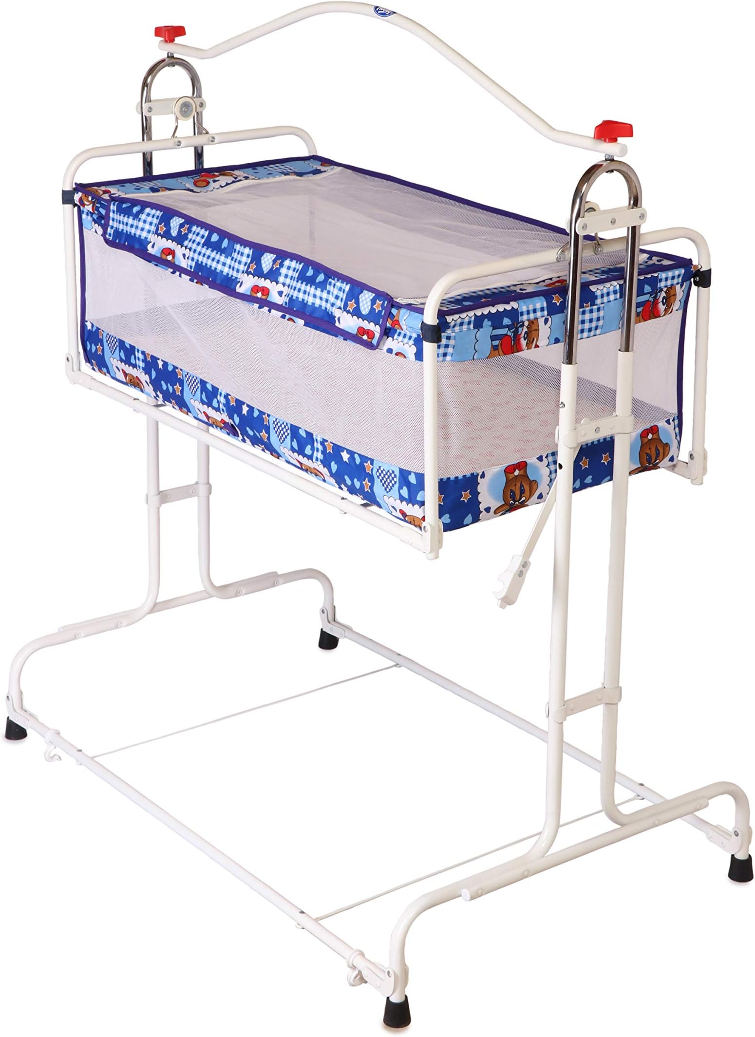 Natraj Compact Baby Cradle Deluxe, Ghodiya, Palna, Jhula, Totil - Stainless Steel, Hammock Style, Foldable, Breathable Net Cover, Anti-Skid Pad - 0 to 12 Months - CC29A-DLX Blue
