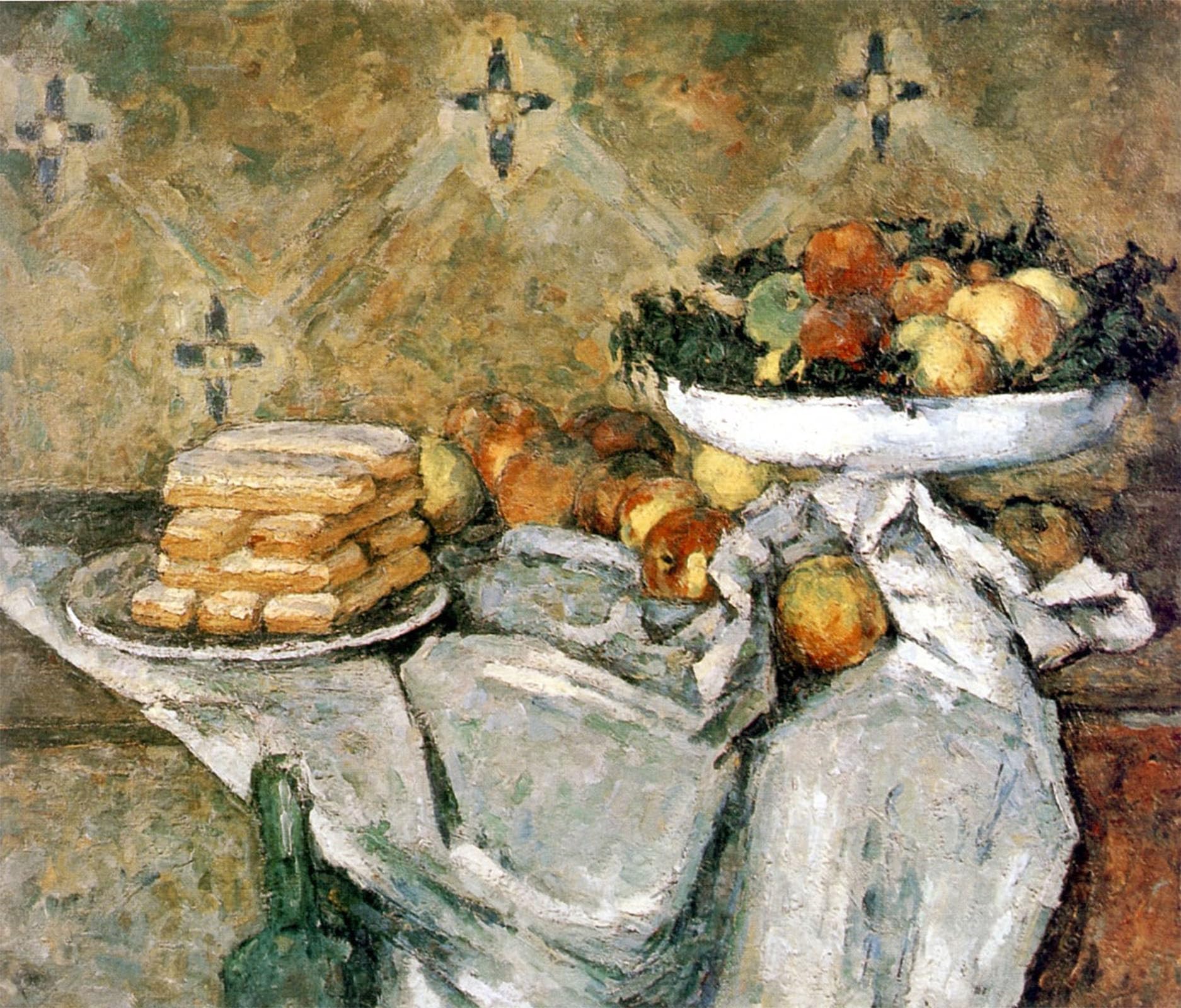 POSTERIIk Vintage Art Print Images Pictures Print Plate with Fruits and Sponger Fingers by Paul Cézanne Modern Colour Posters for Office Home Decor 60x90cm