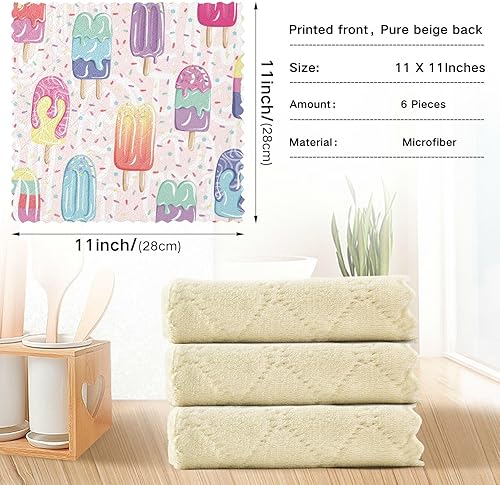 Miniatura 3 de Sweet Ice Lolly Ice Cream Quality Decor Microfiber Towels Kitchen Absorbent 6 Pack Kitchen Tea Towels for Bathroom Table