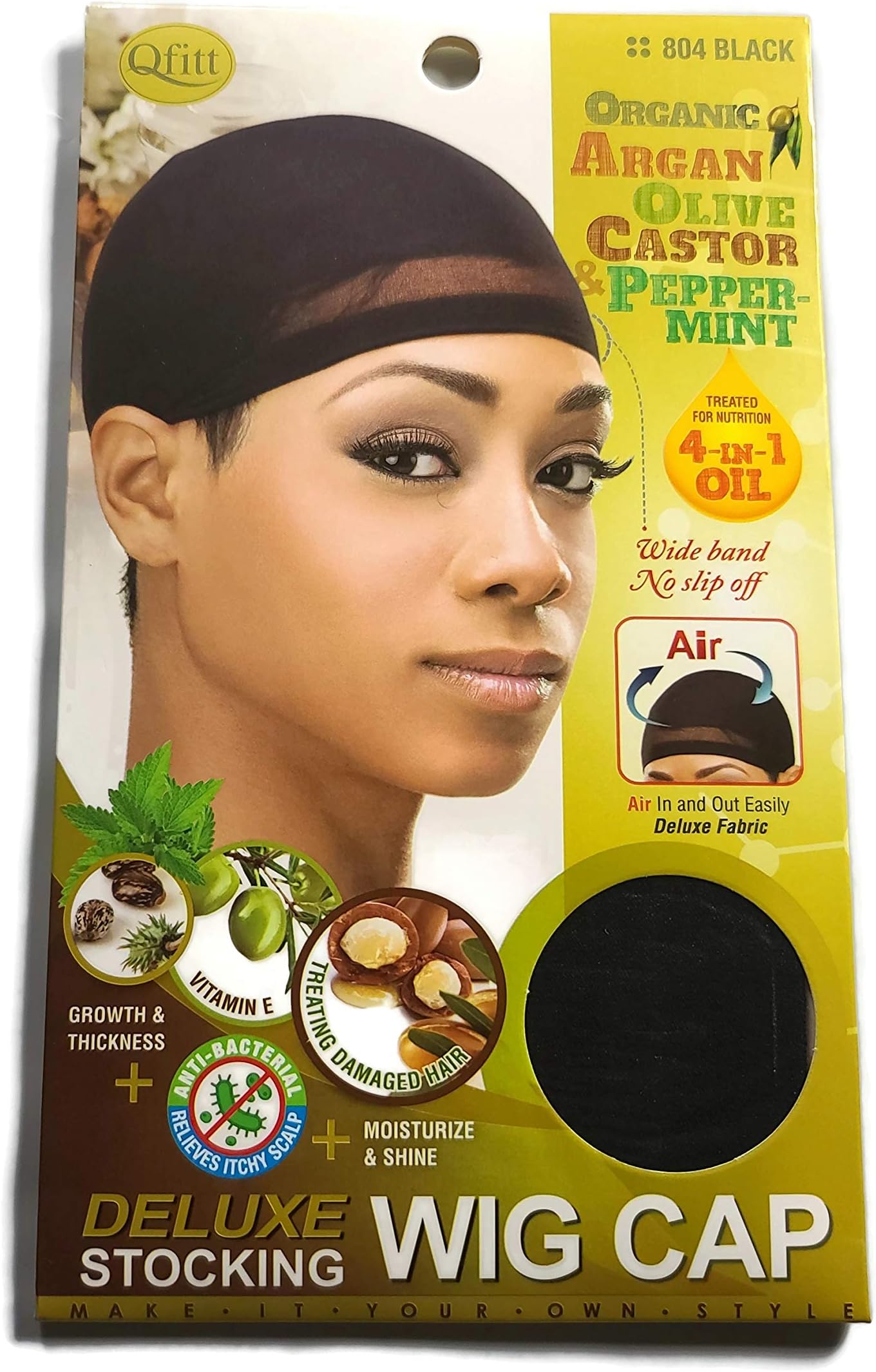 Organic Argan Olive Oil & Shea Butter Treated Deluxe Stocking Wig Cap #804 Black