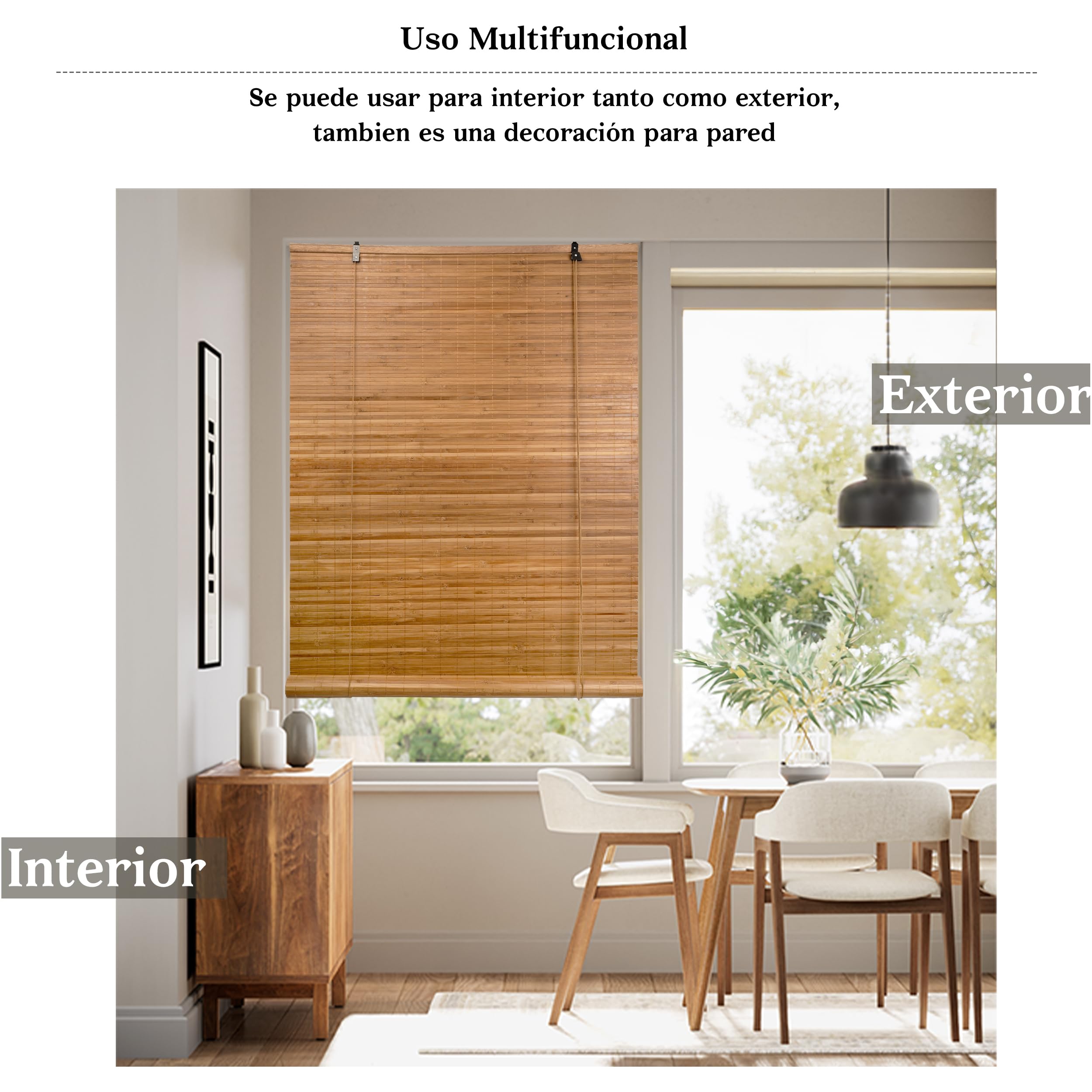 BESCH Persiana Estor Enrollable de Bambú Natural 150x200cm - Protección Solar y Privacidad para Ventana