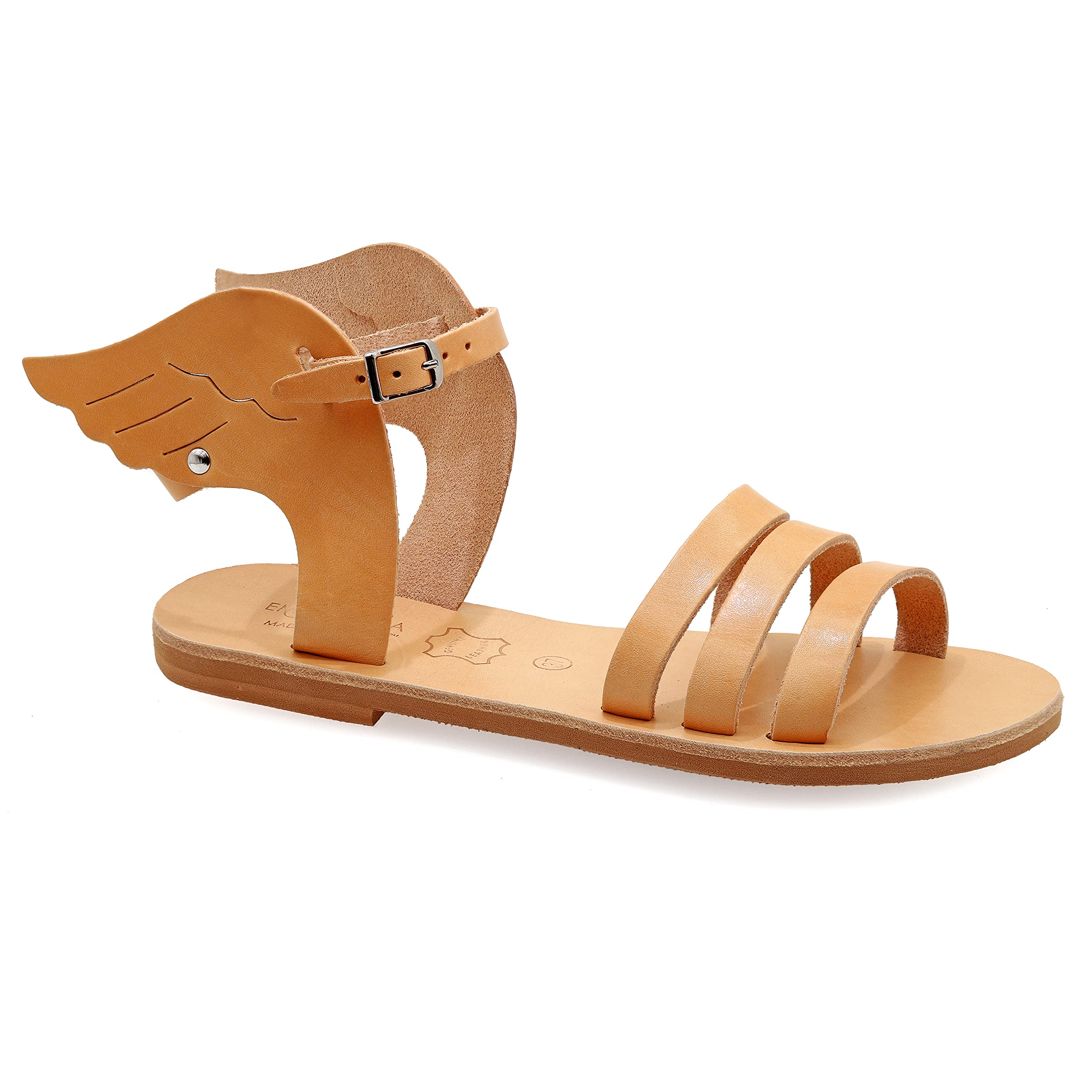Emmanuela - Sandalias de cuero griego antiguo con correa de hebilla ajustable, zapatos de verano hechos a mano de calidad para mujer, sandalias boho chic, tiras con alas de oro rosa