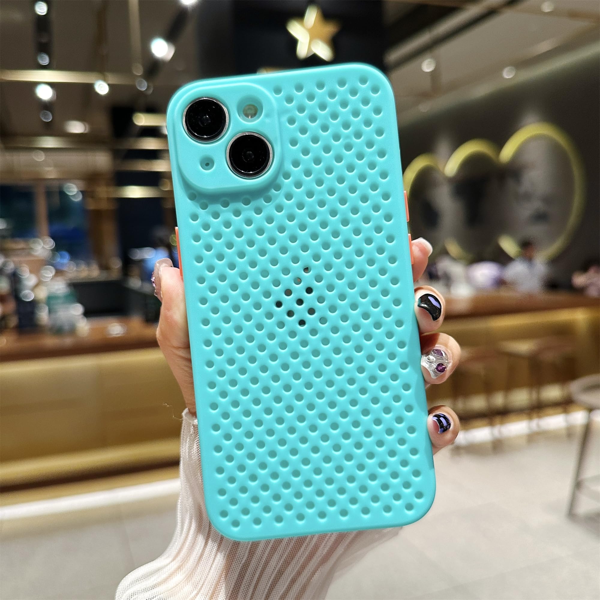 ADCOOG Designed for iPhone 14 Case, Breathable Heat Dissipation Phone Case with Cellular Hole Full Back Camera Lens Protection Ultra Slim TPU Cover Anti Fingerprint Anti Scratch Case-Mint Green