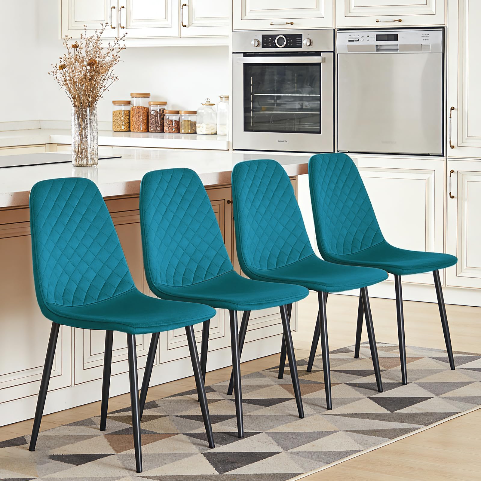 JaHECOME Dark Teal Dining Chairs Set of 4 Velvet Fabric Upholstered Seat Living Room Chairs Metal Legs for Kitchen Lounge Home Office